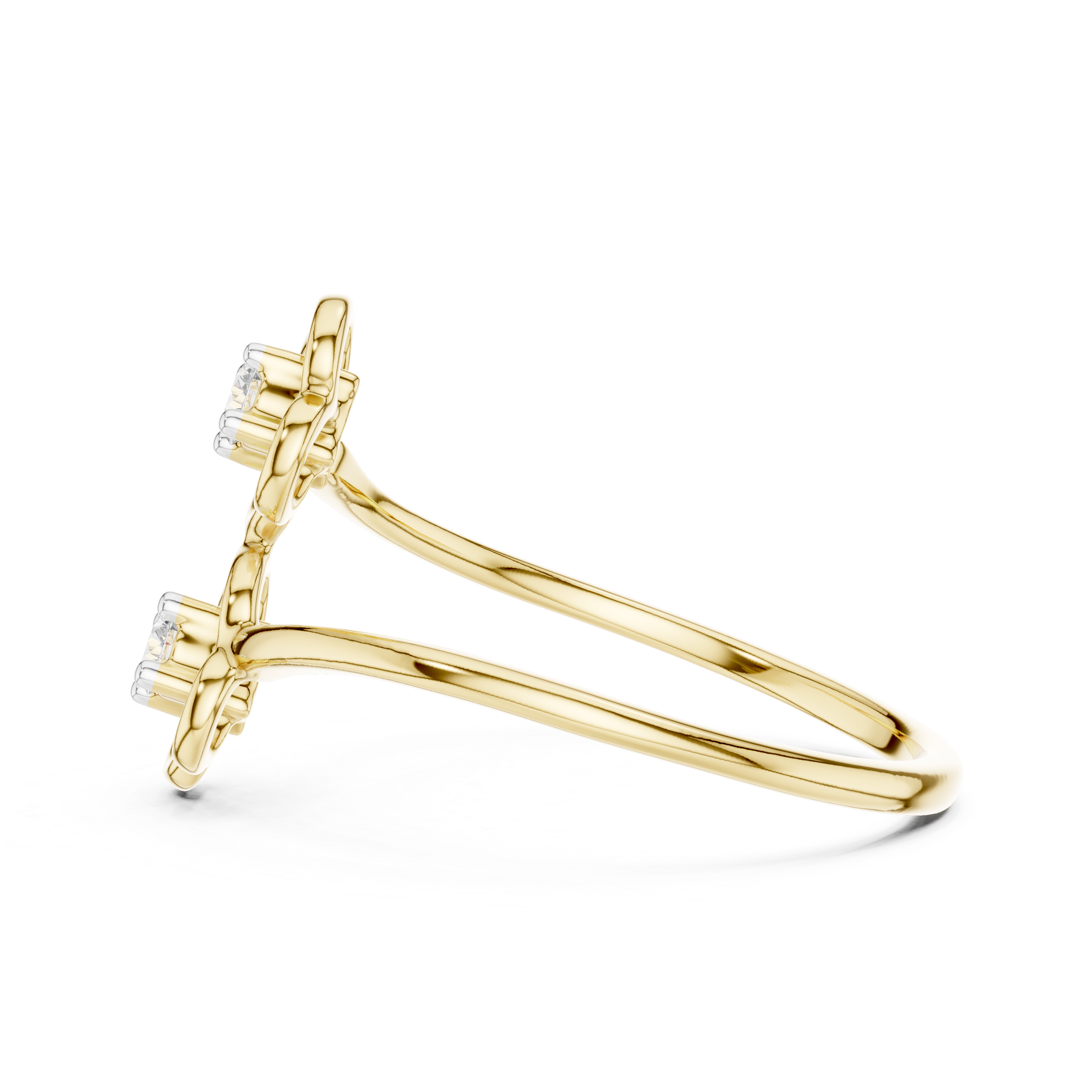 Double Floral Diamond Open Ring