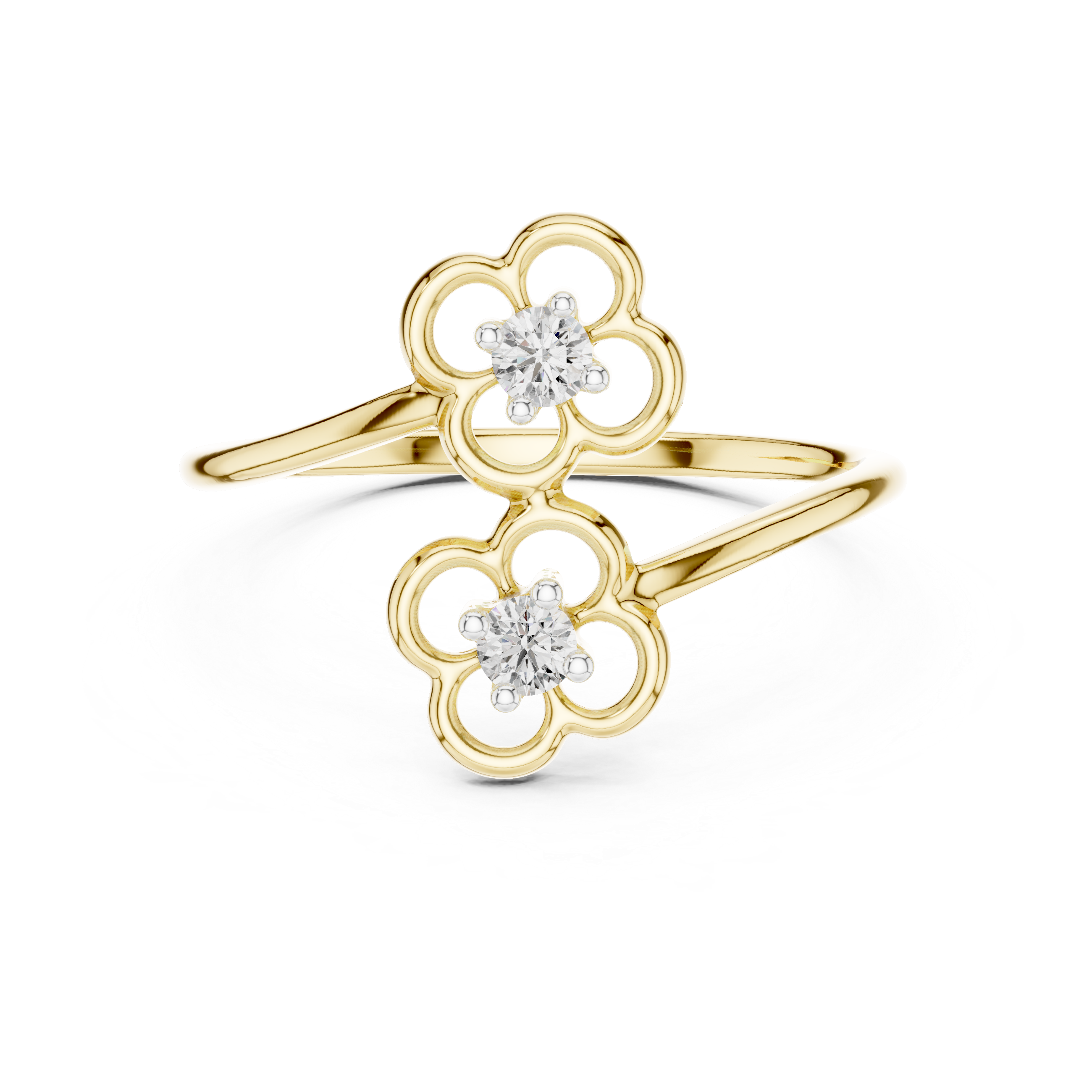 Double Floral Diamond Open Ring