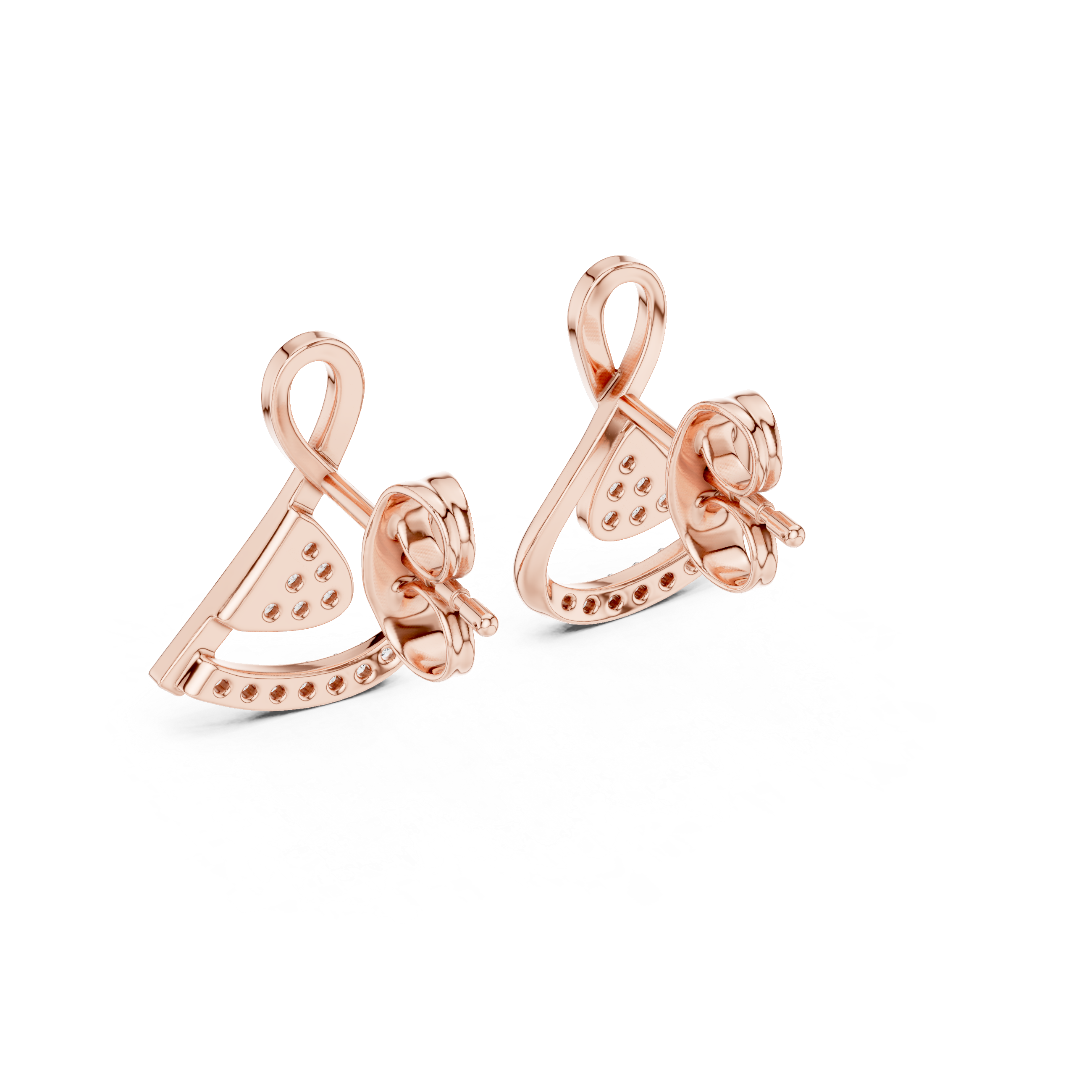 Twisted Ribbon Diamond Stud Earrings with Pavé Curve Accent