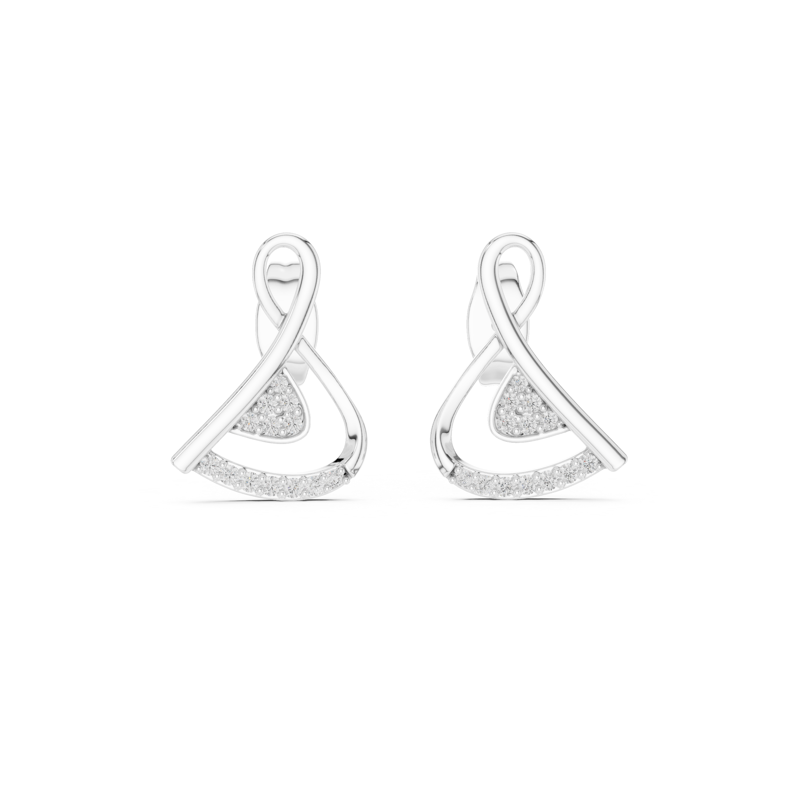 Twisted Ribbon Diamond Stud Earrings with Pavé Curve Accent