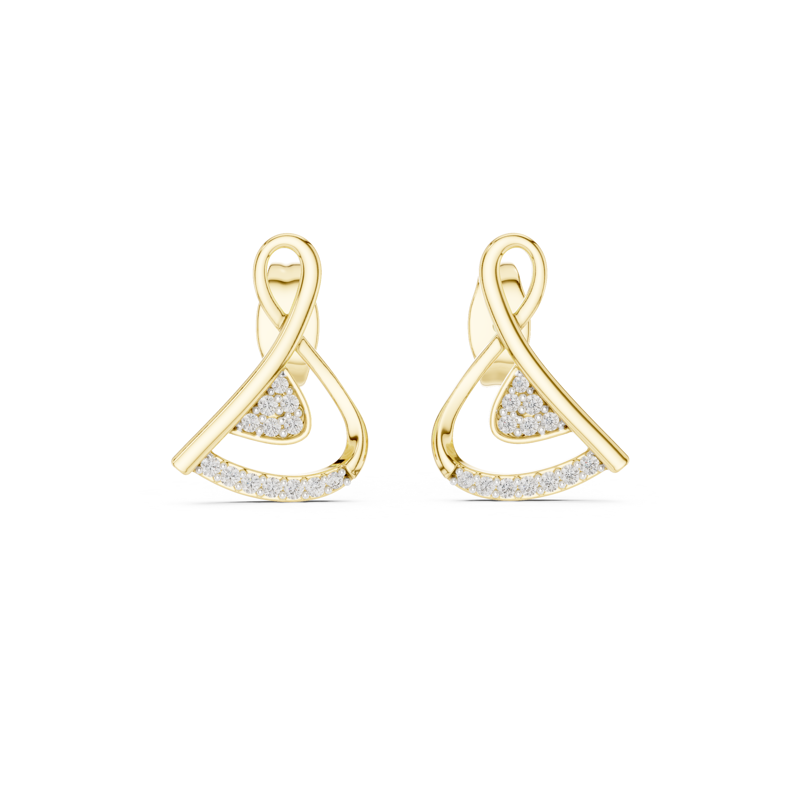 Twisted Ribbon Diamond Stud Earrings with Pavé Curve Accent