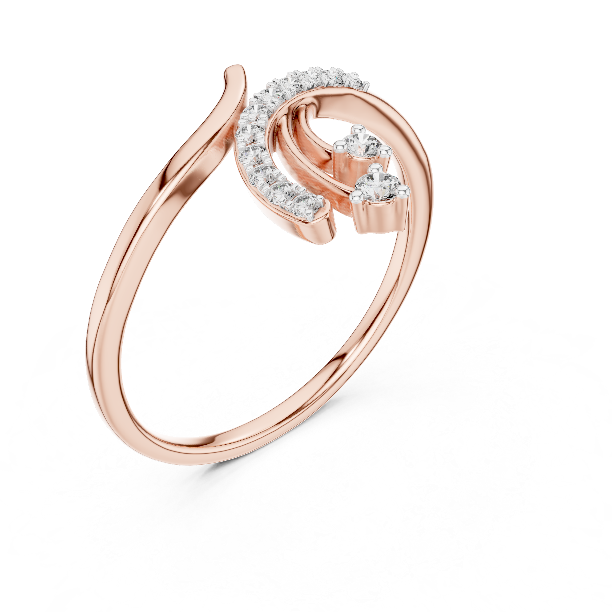 Modern Curved Diamond Ring with Dual Drop Accents