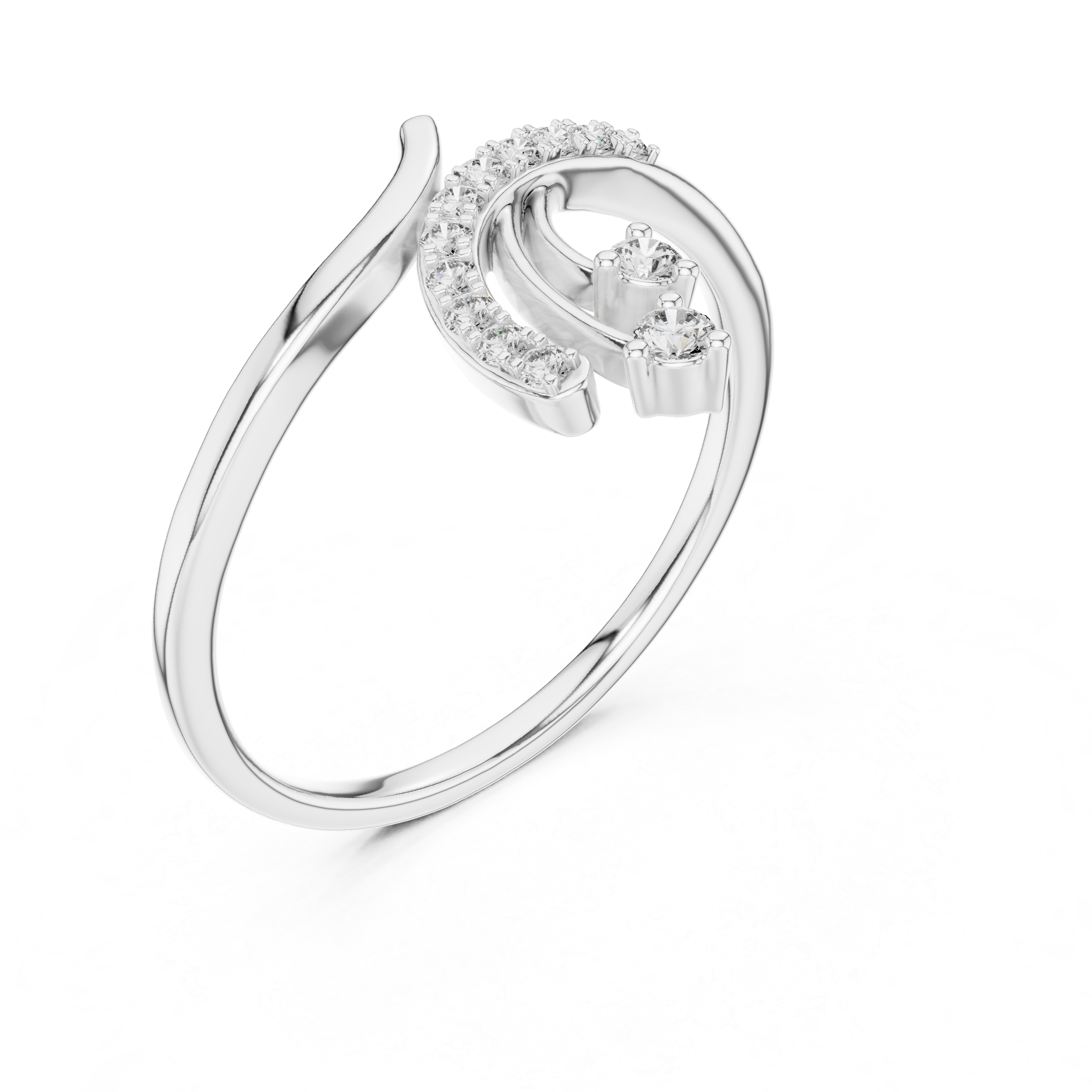 Modern Curved Diamond Ring with Dual Drop Accents