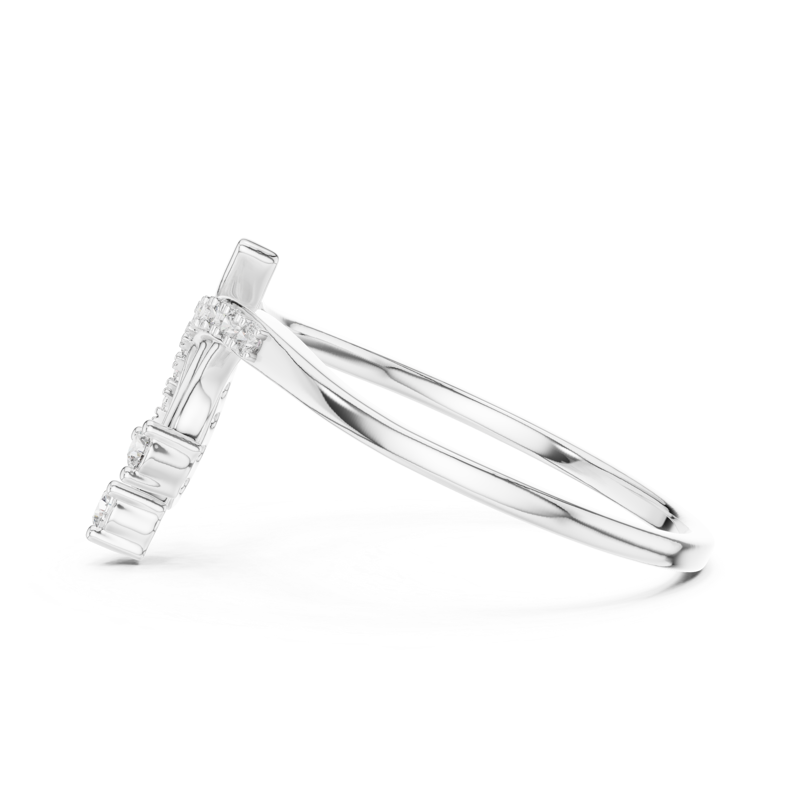 Modern Curved Diamond Ring with Dual Drop Accents