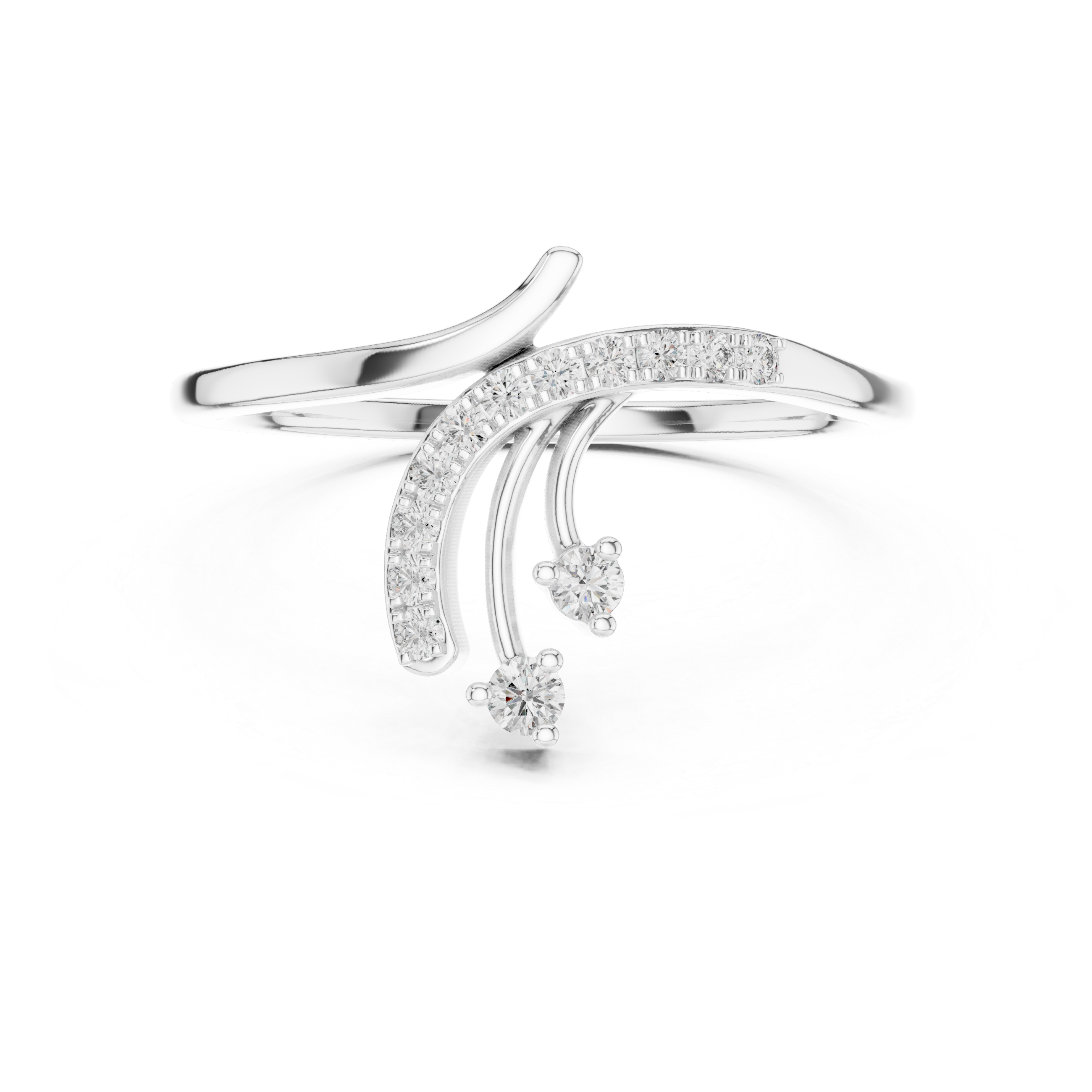 Modern Curved Diamond Ring with Dual Drop Accents