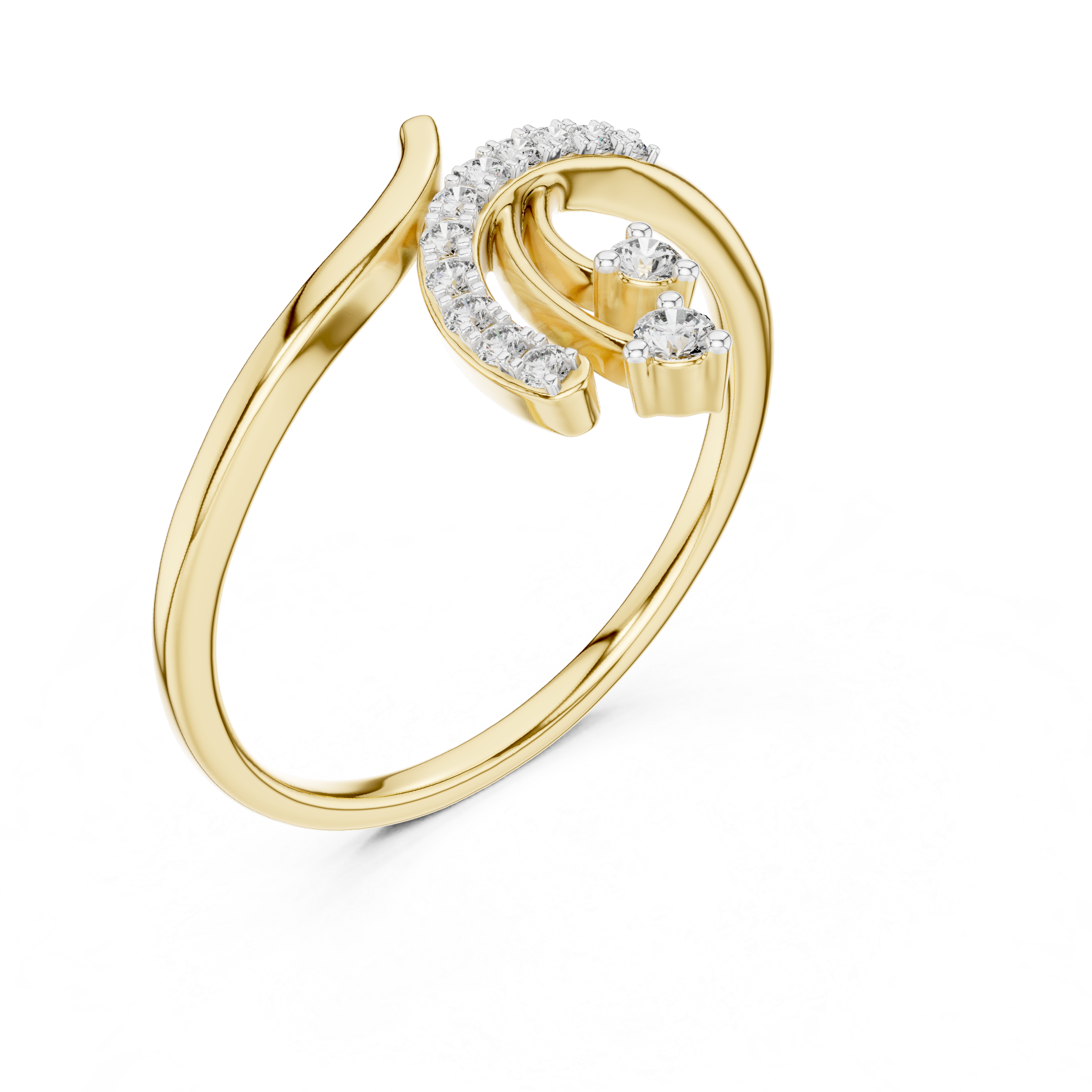 Modern Curved Diamond Ring with Dual Drop Accents