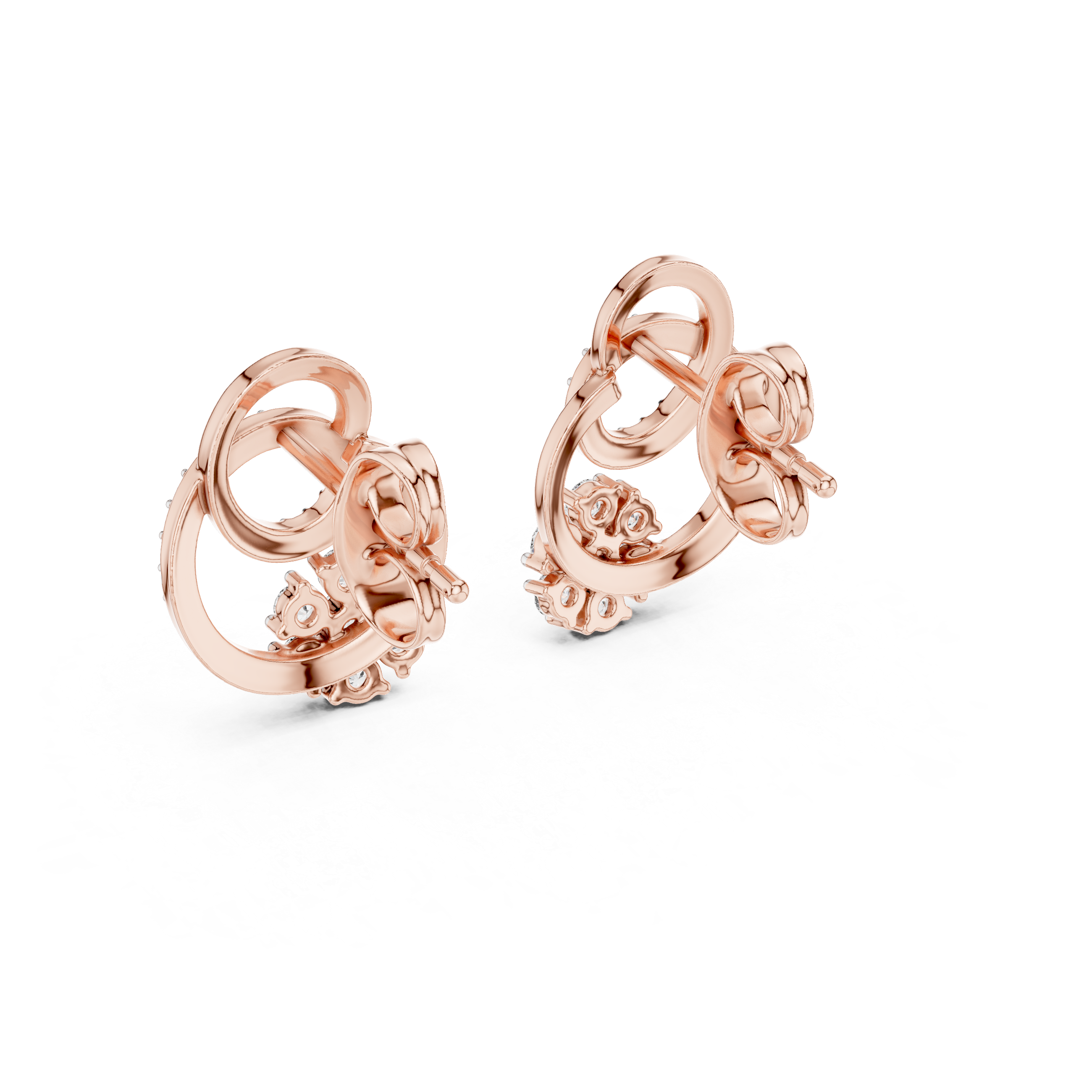 Interlocking Circle Diamond Stud Earrings with Floral Cluster Accent
