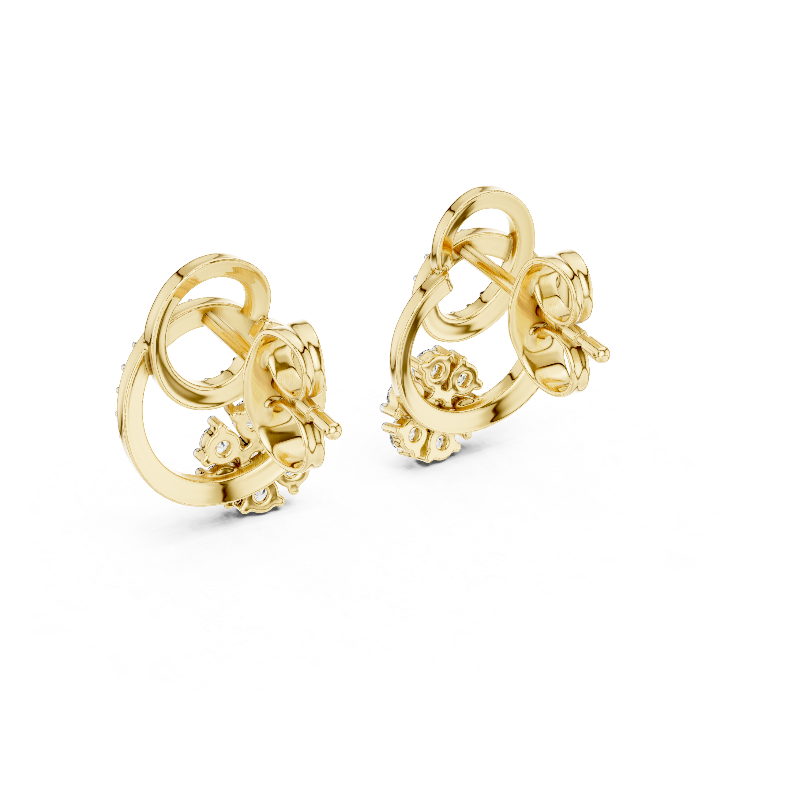 Interlocking Circle Diamond Stud Earrings with Floral Cluster Accent