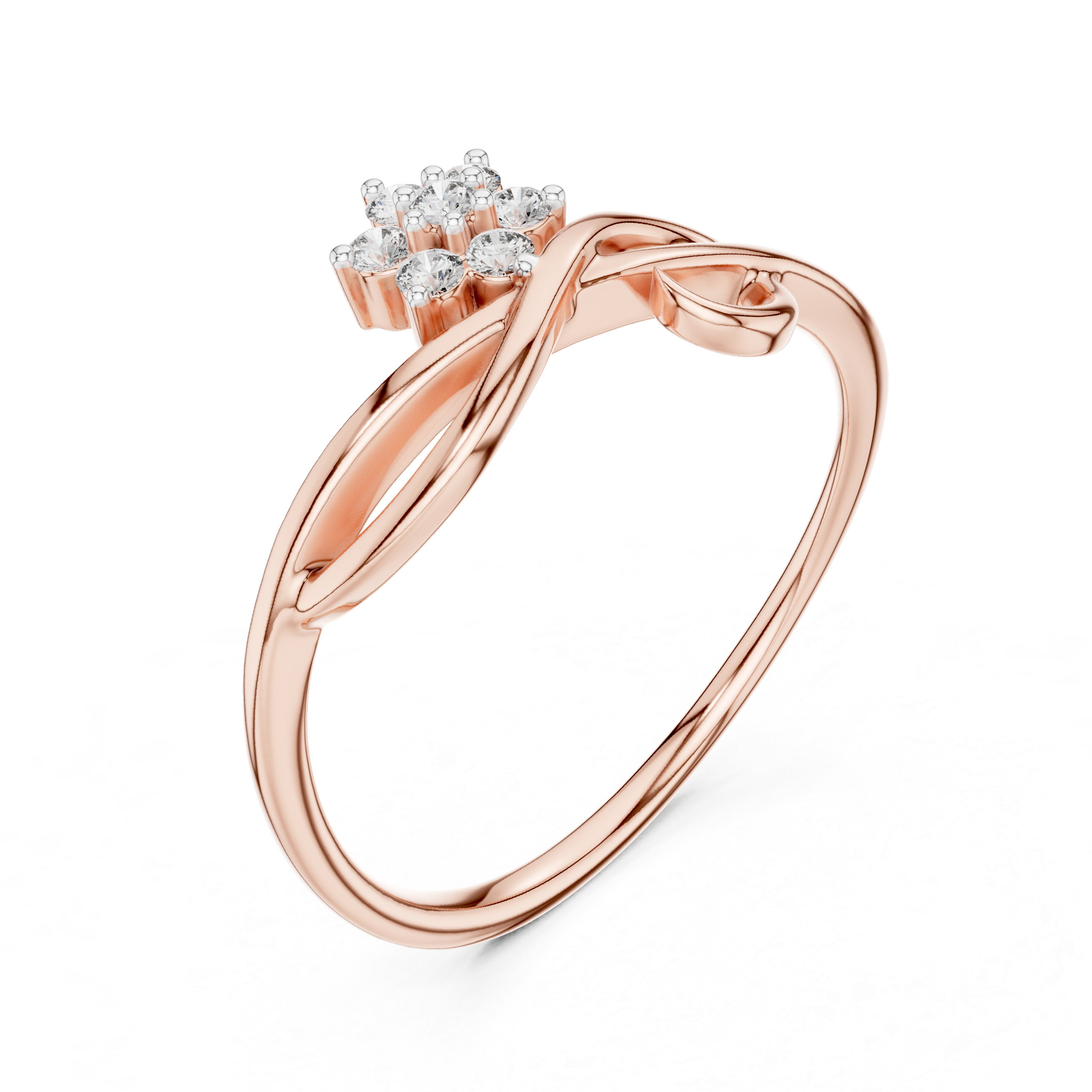 Floral Diamond Cluster Ring with Infinity Twist Band