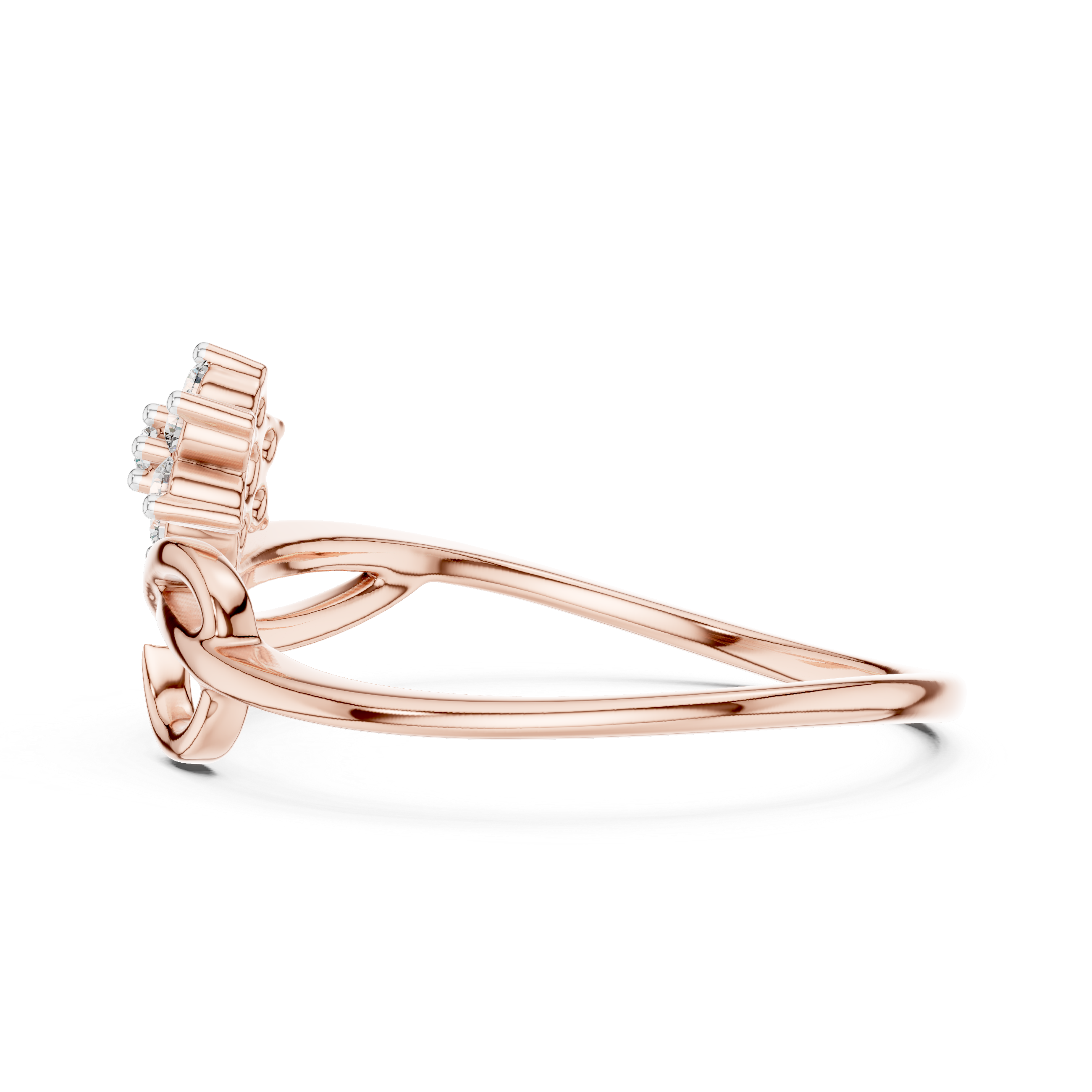 Floral Diamond Cluster Ring with Infinity Twist Band