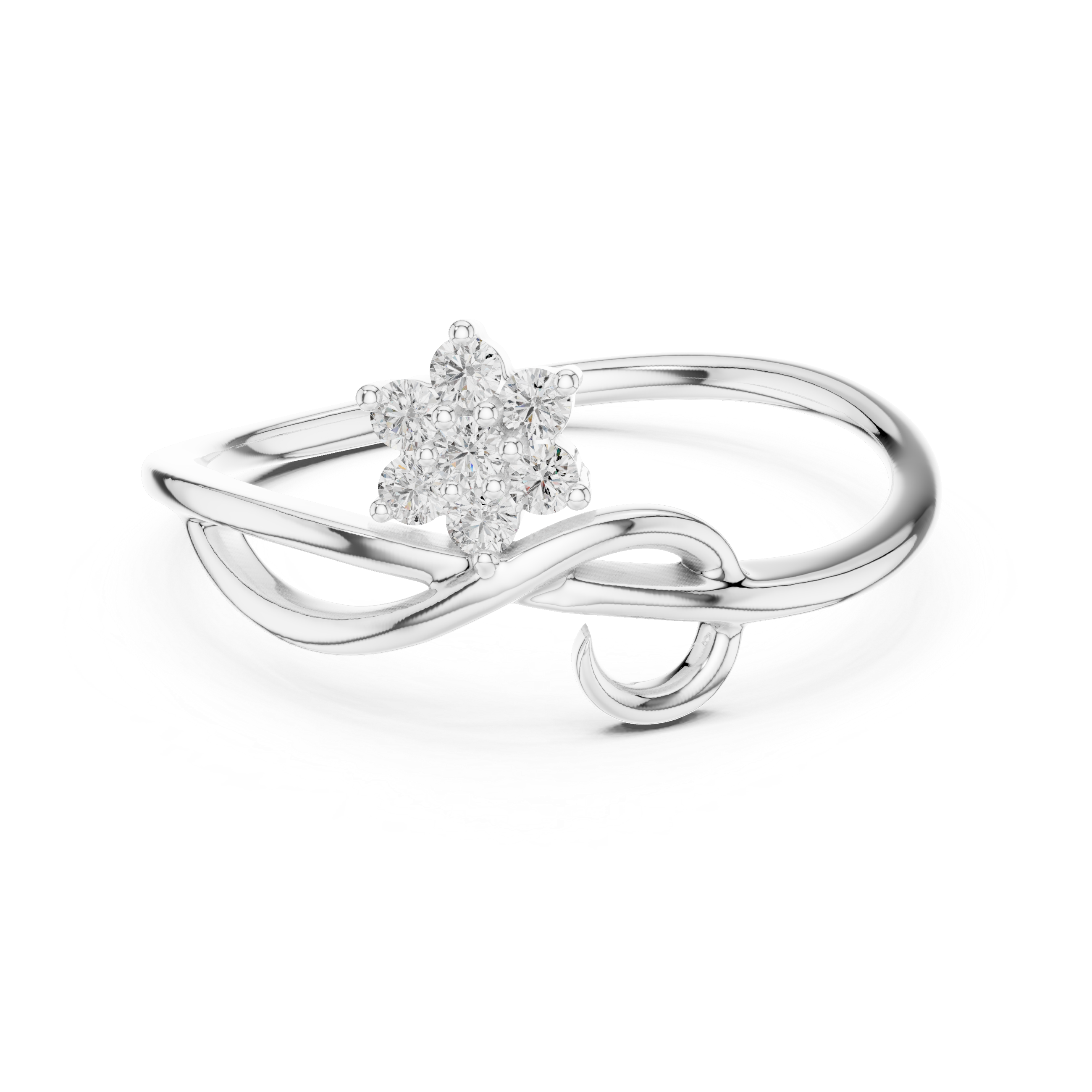Floral Diamond Cluster Ring with Infinity Twist Band