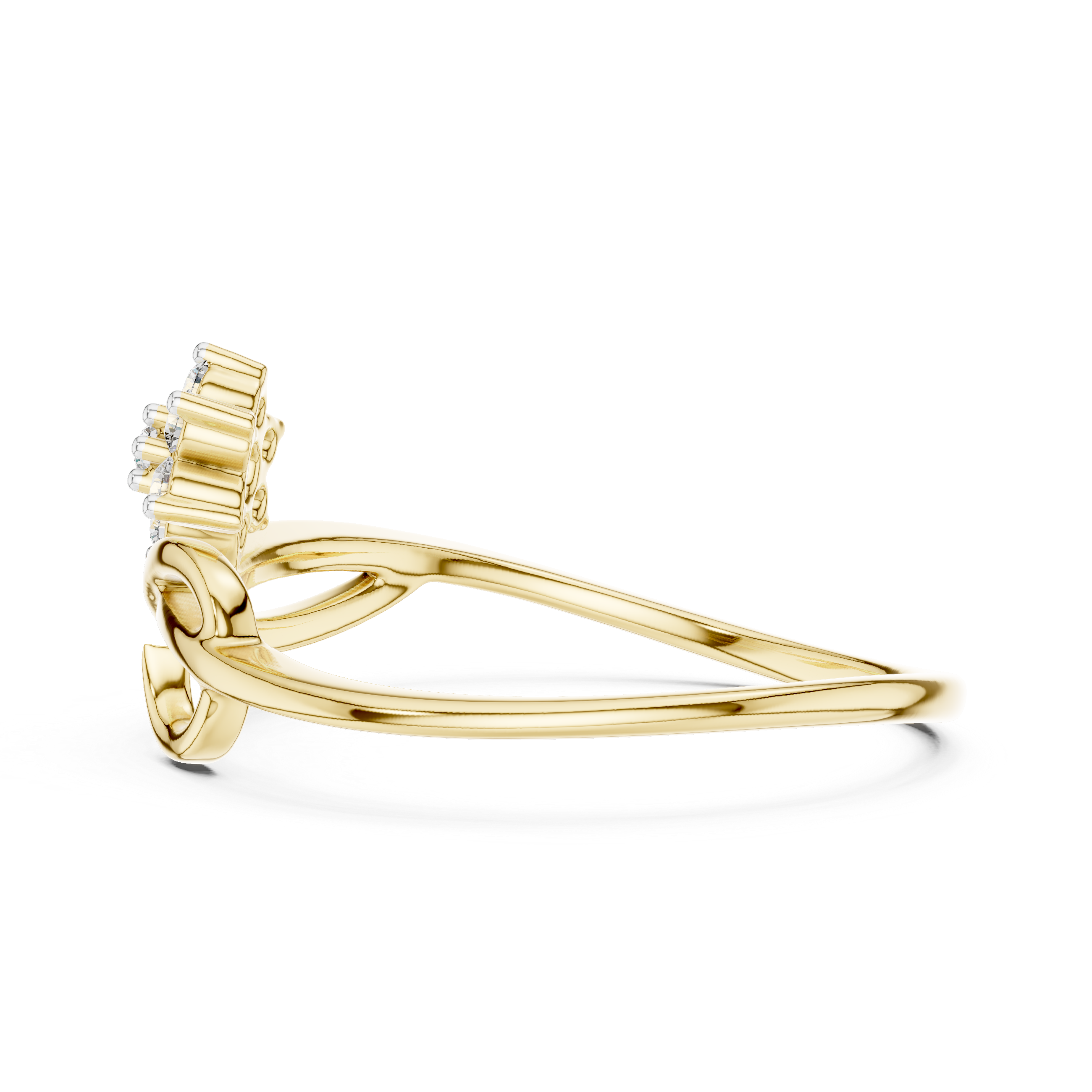 Floral Diamond Cluster Ring with Infinity Twist Band