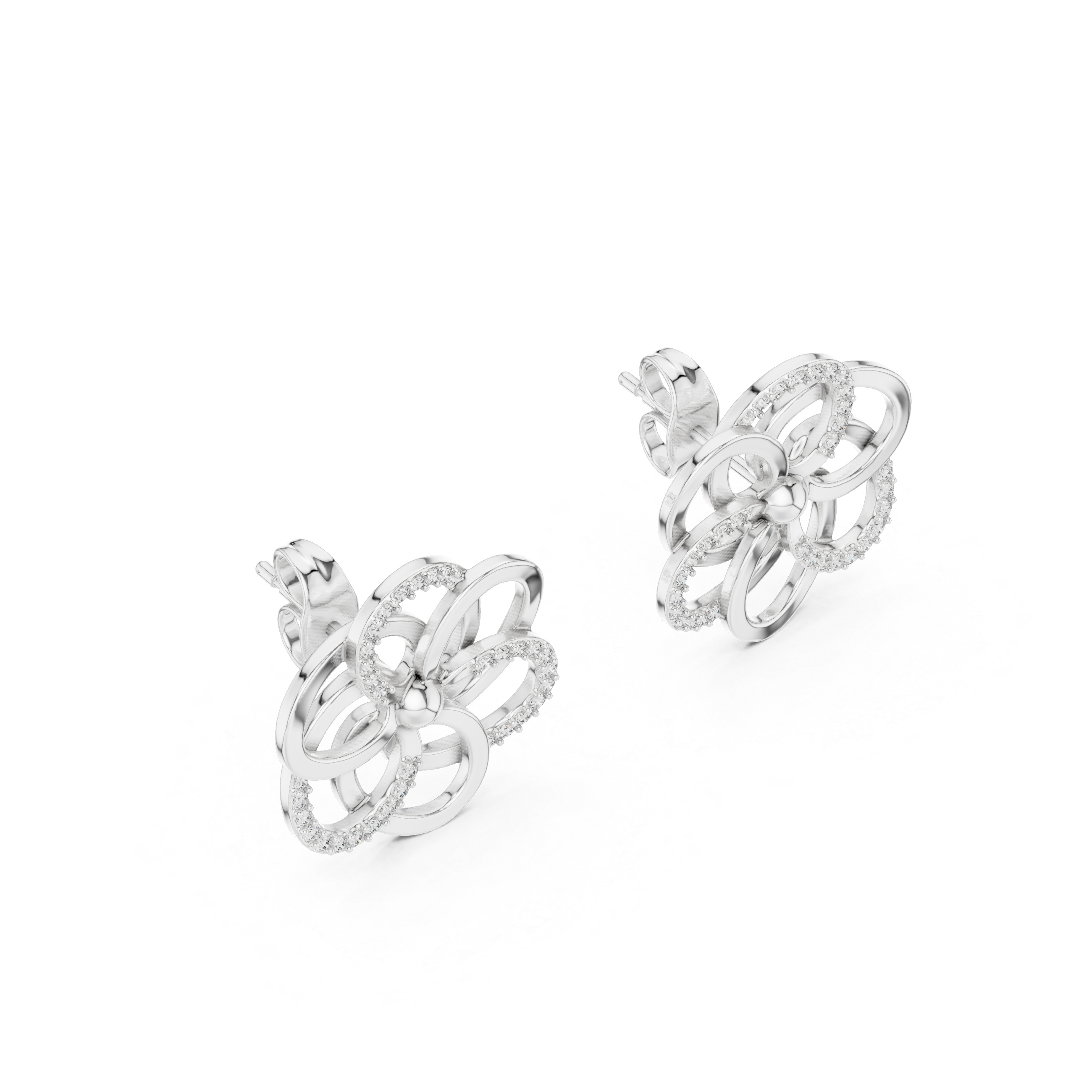 Floral Loop Diamond Stud Earrings – Intertwined Petal Design