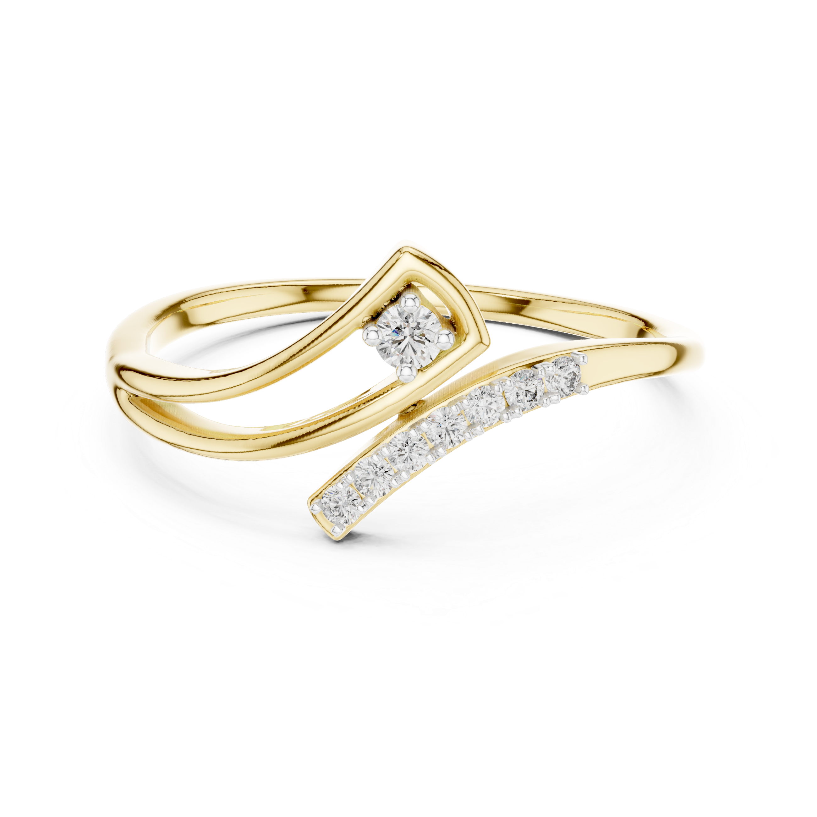 Elegant Wave Diamond Ring – Split Band Pavé & Solitaire Design