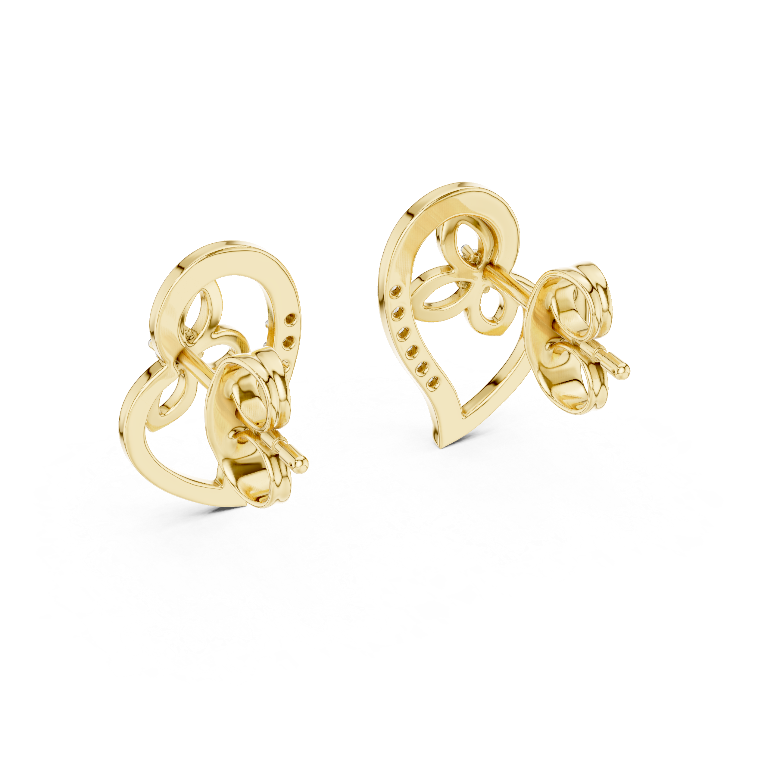 Heart Motif Diamond Stud Earrings – Floral Accent Design