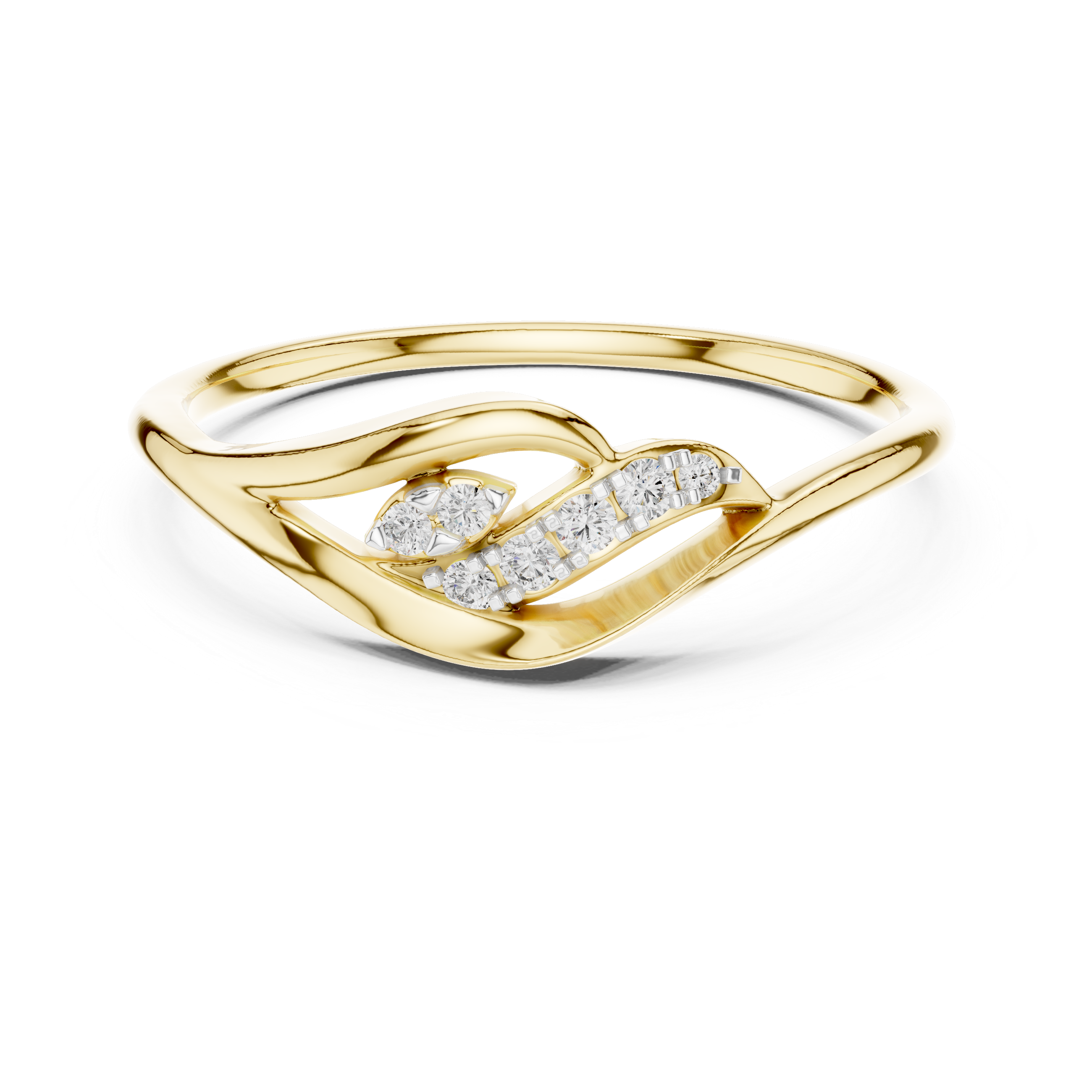 Elegant Diamond Wave Leaf Ring