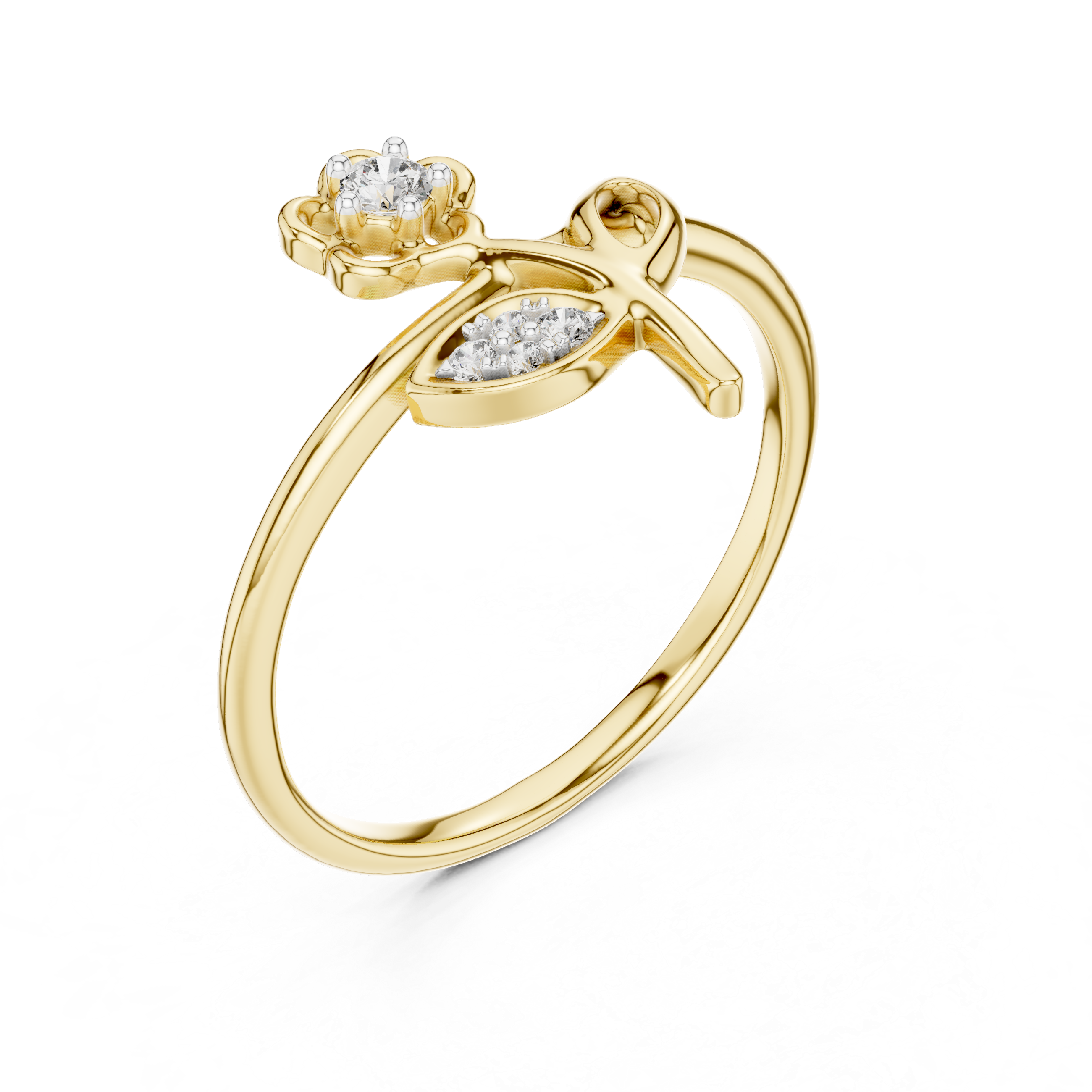 Diamond Flower & Leaf Open Design Ring
