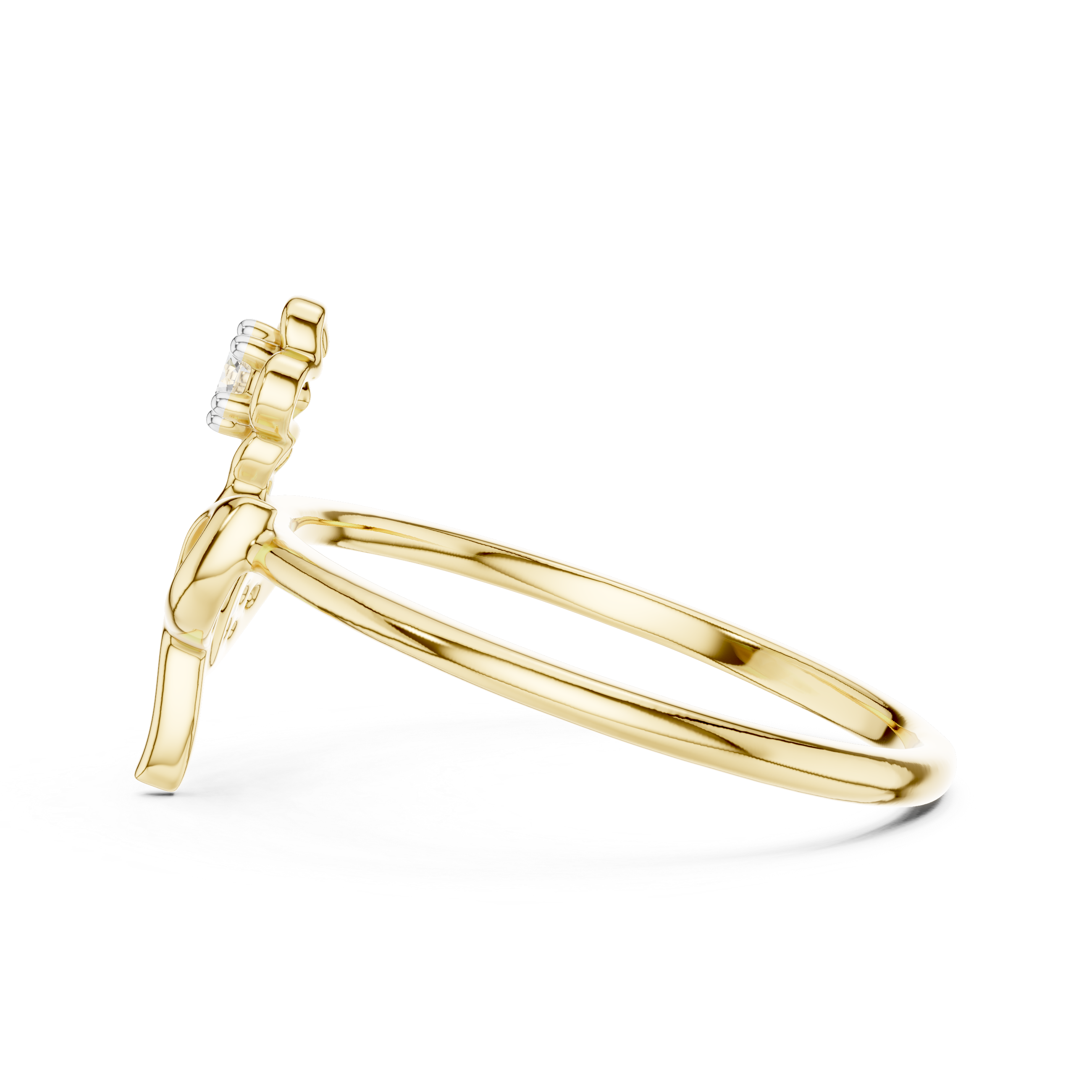 Diamond Flower & Leaf Open Design Ring