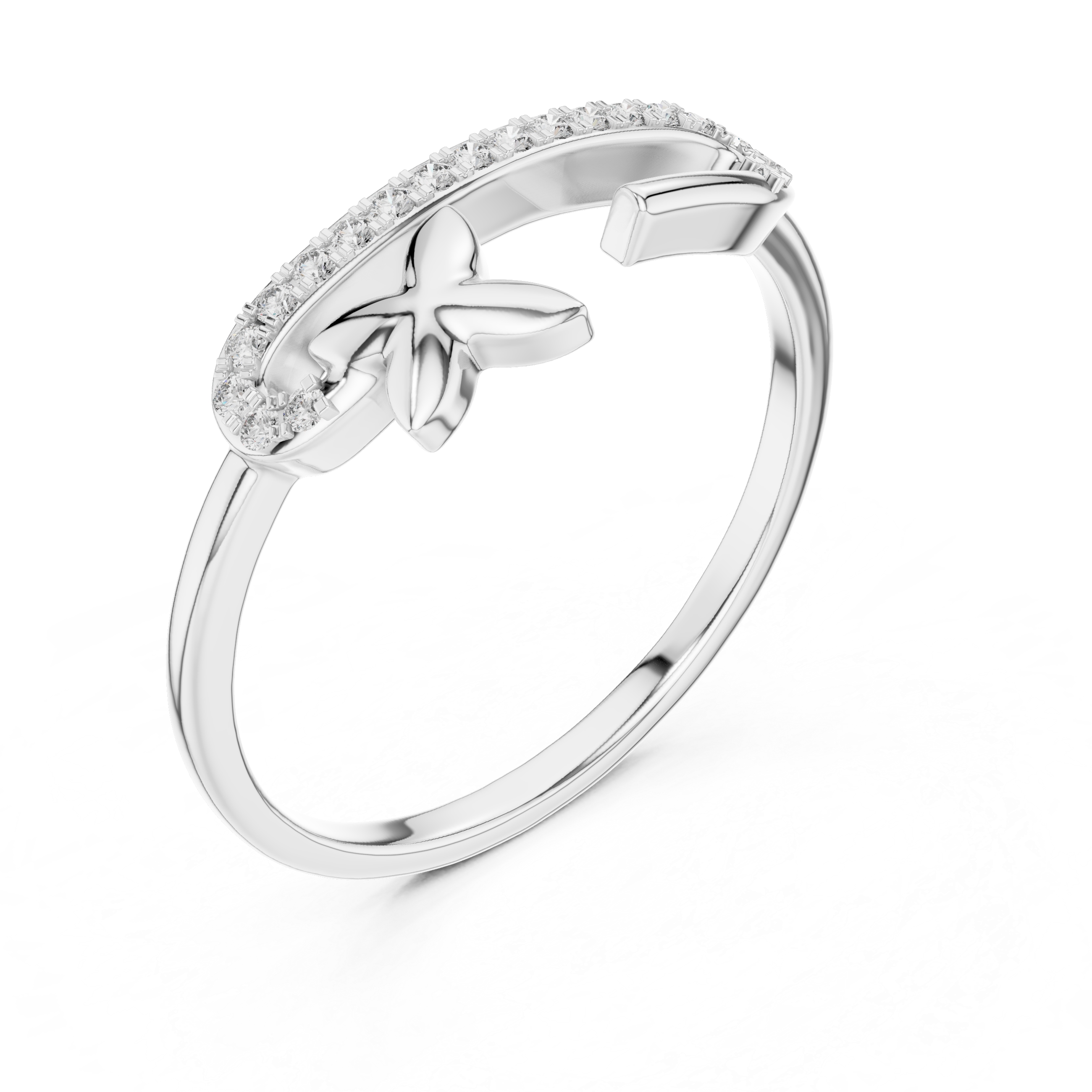 Diamond Starfish Open Band Ring