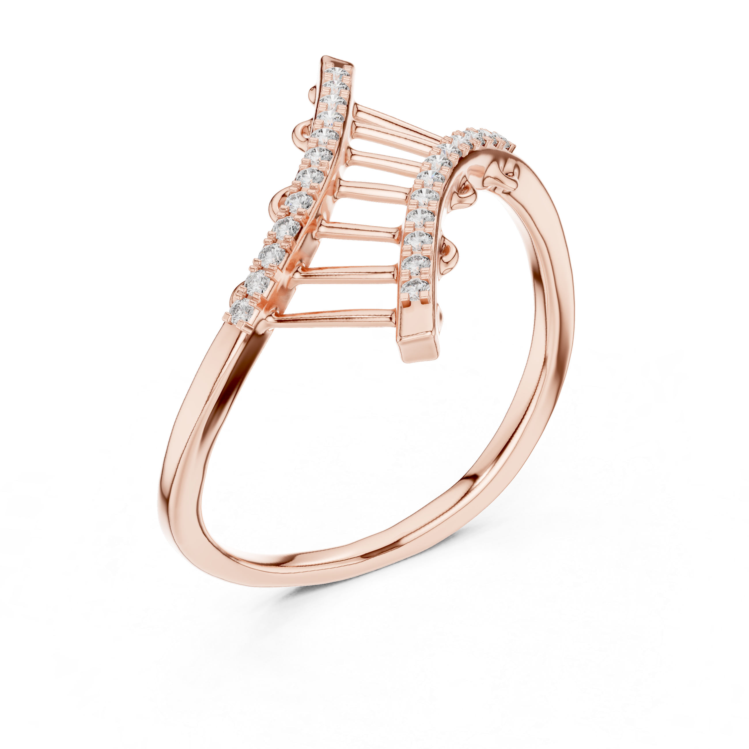 Cross Curve Diamond Ladder Ring