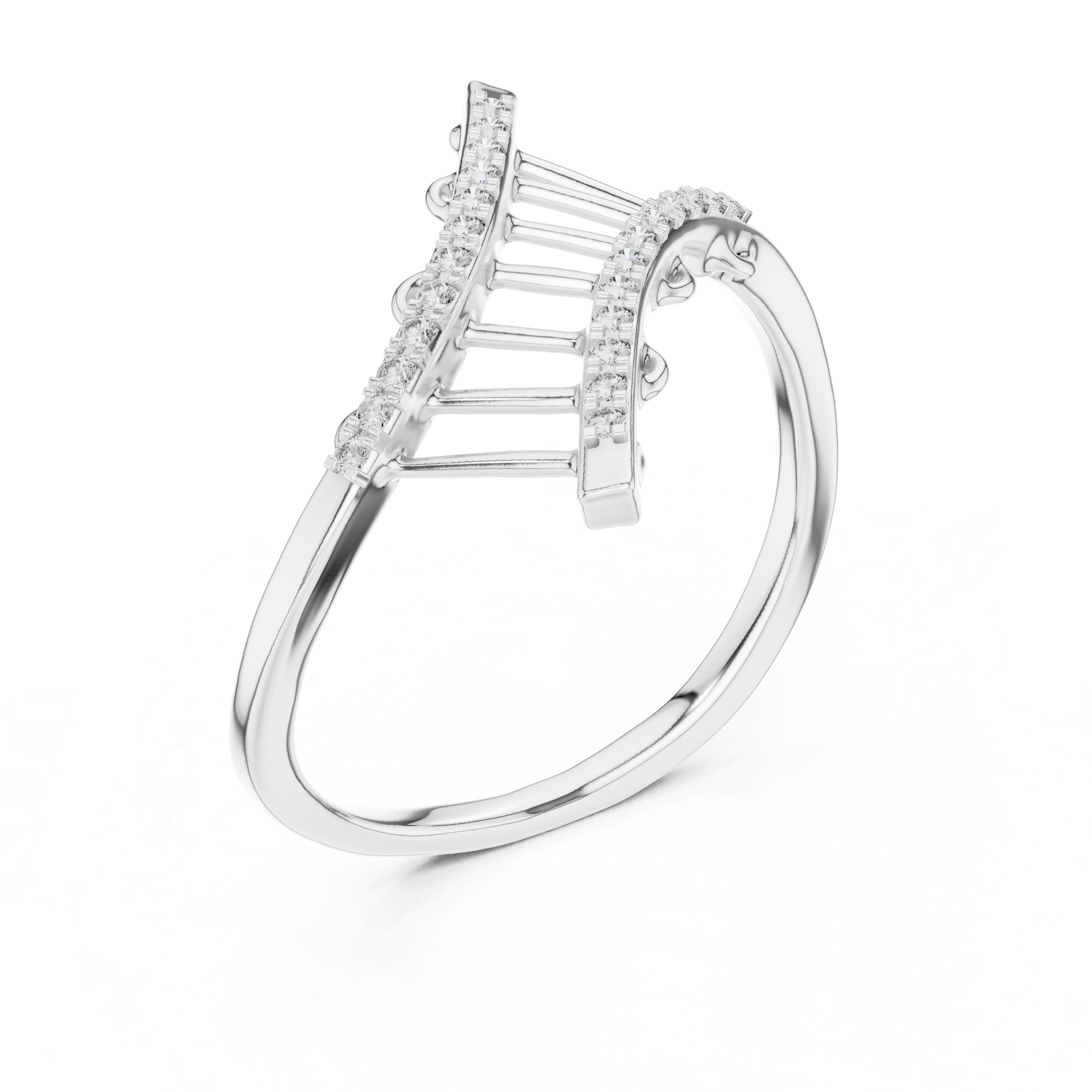 Cross Curve Diamond Ladder Ring