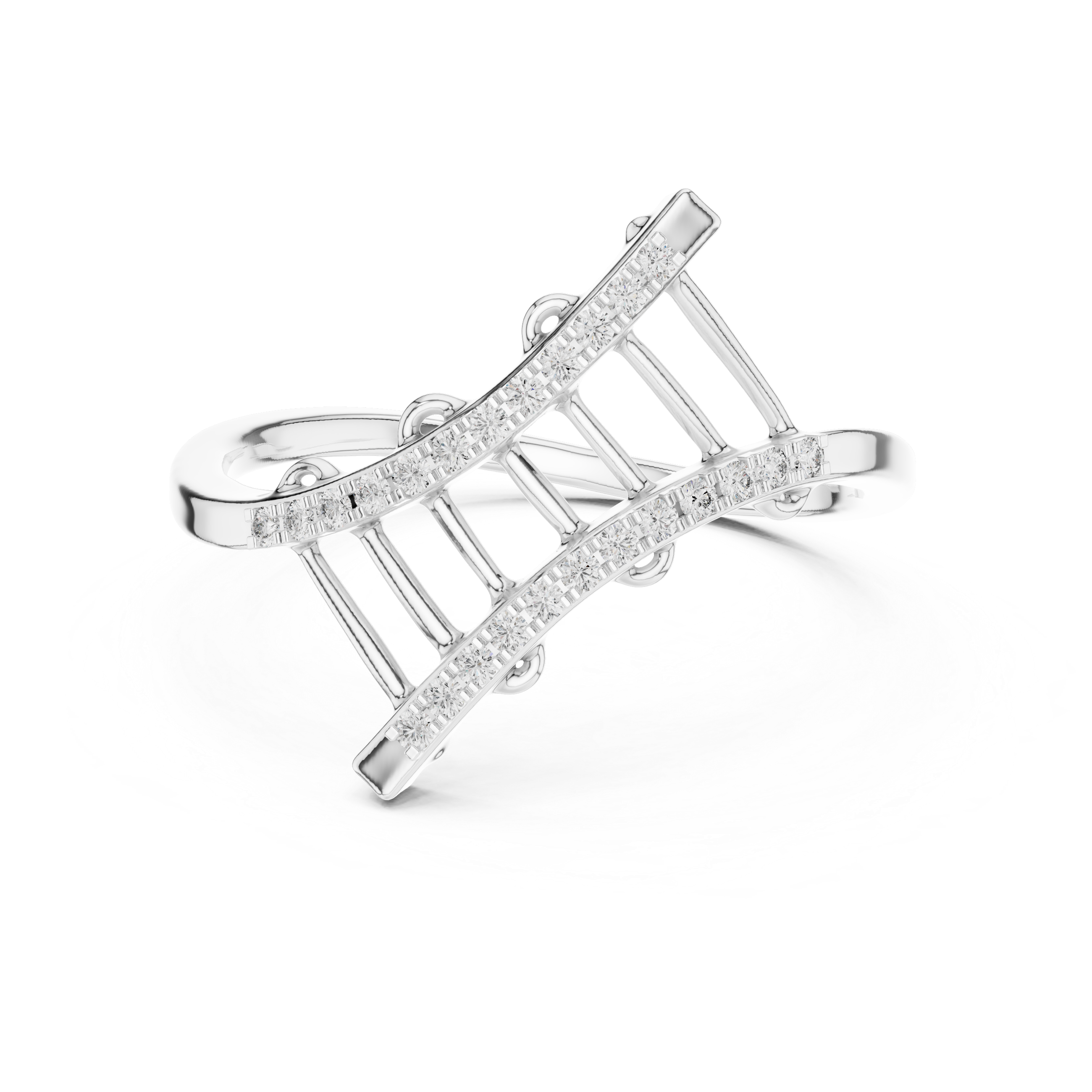 Cross Curve Diamond Ladder Ring