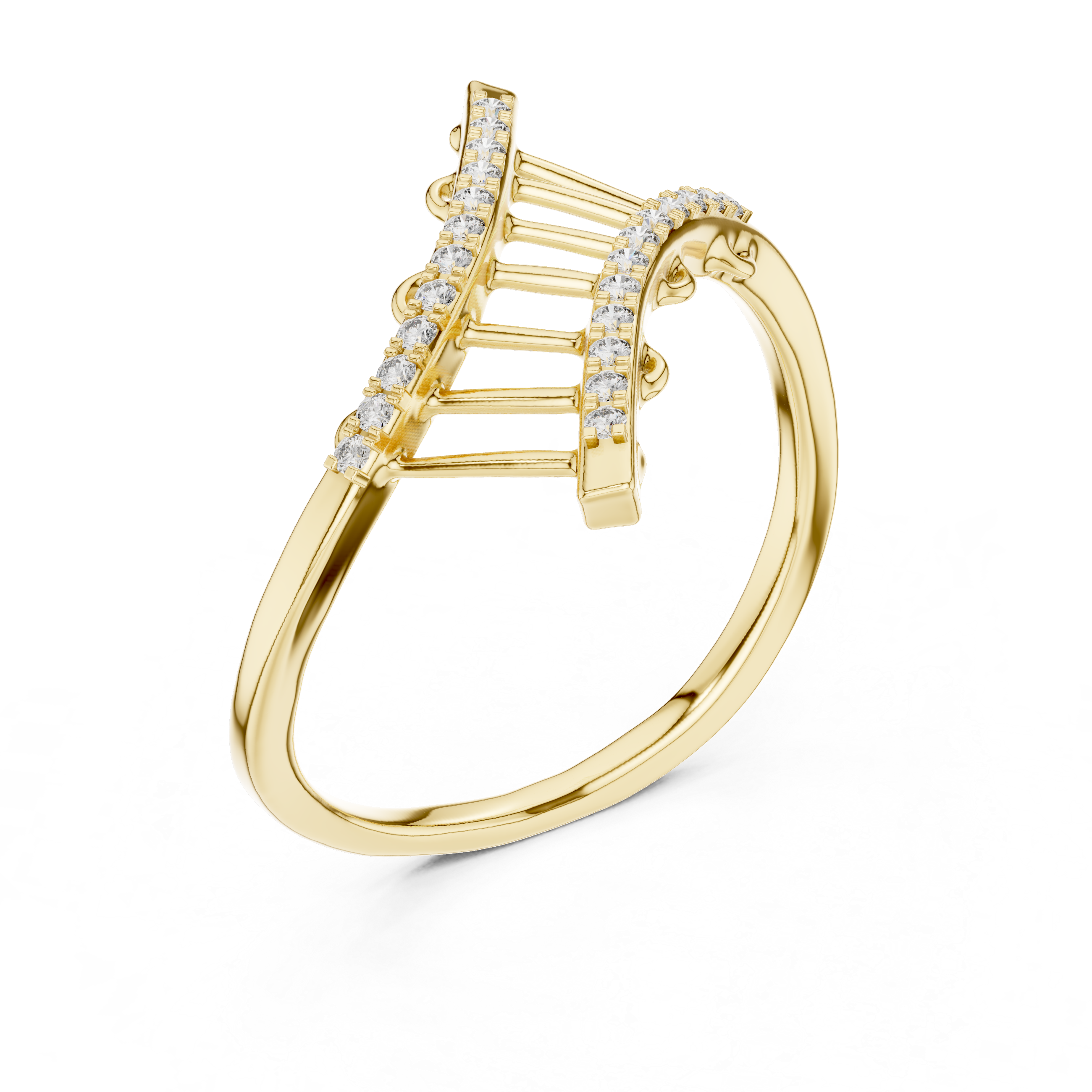 Cross Curve Diamond Ladder Ring