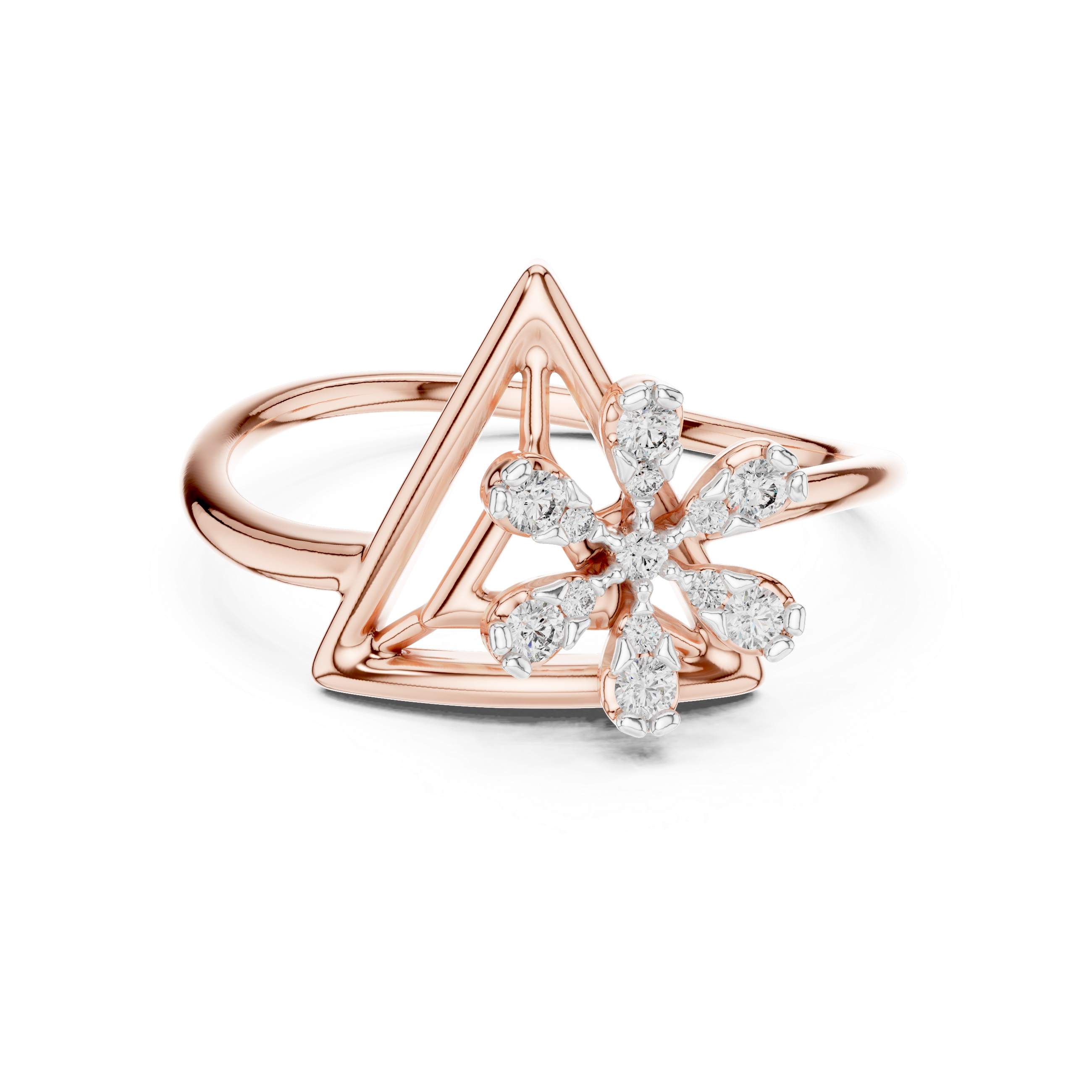 Geometric Triangle Floral Diamond Ring