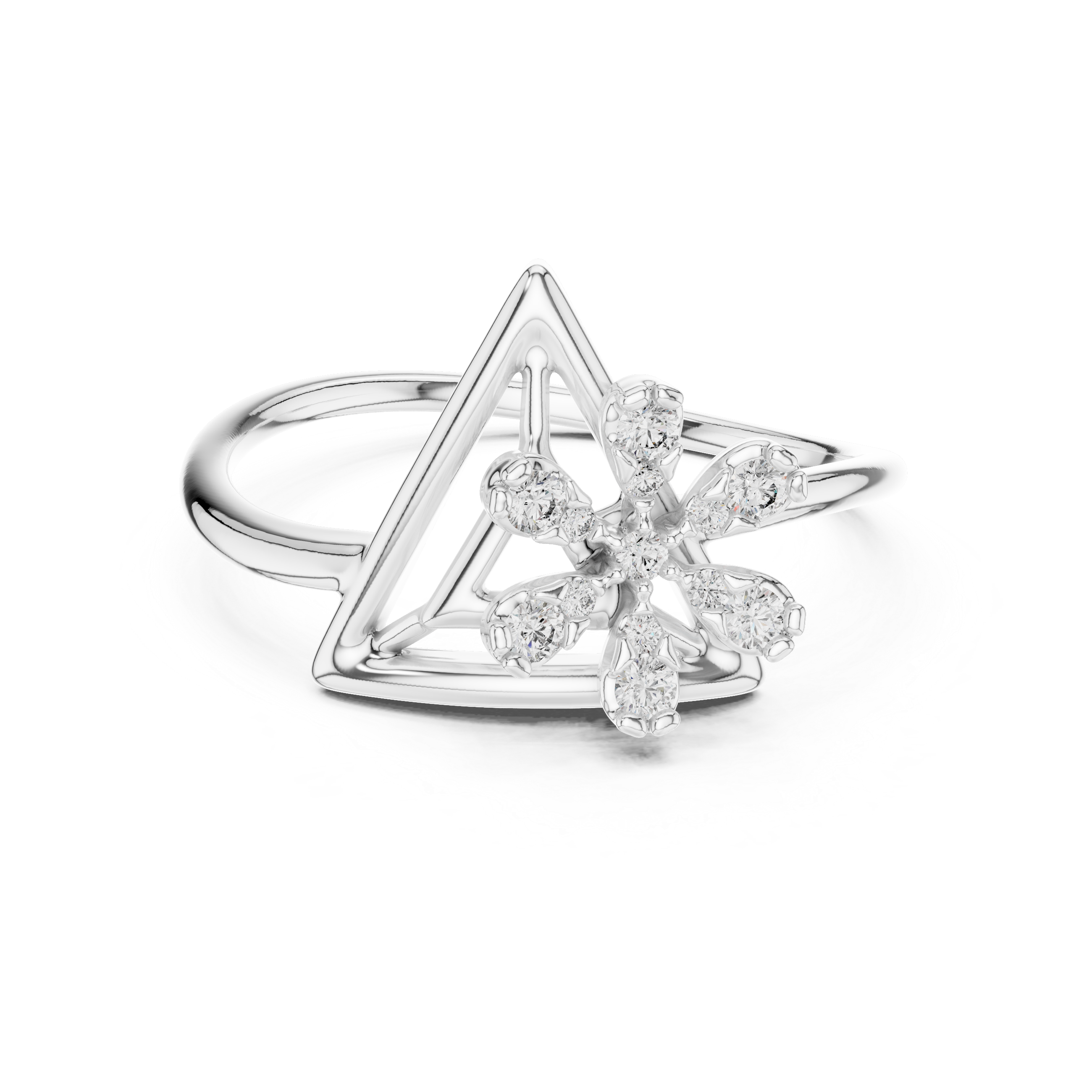 Geometric Triangle Floral Diamond Ring