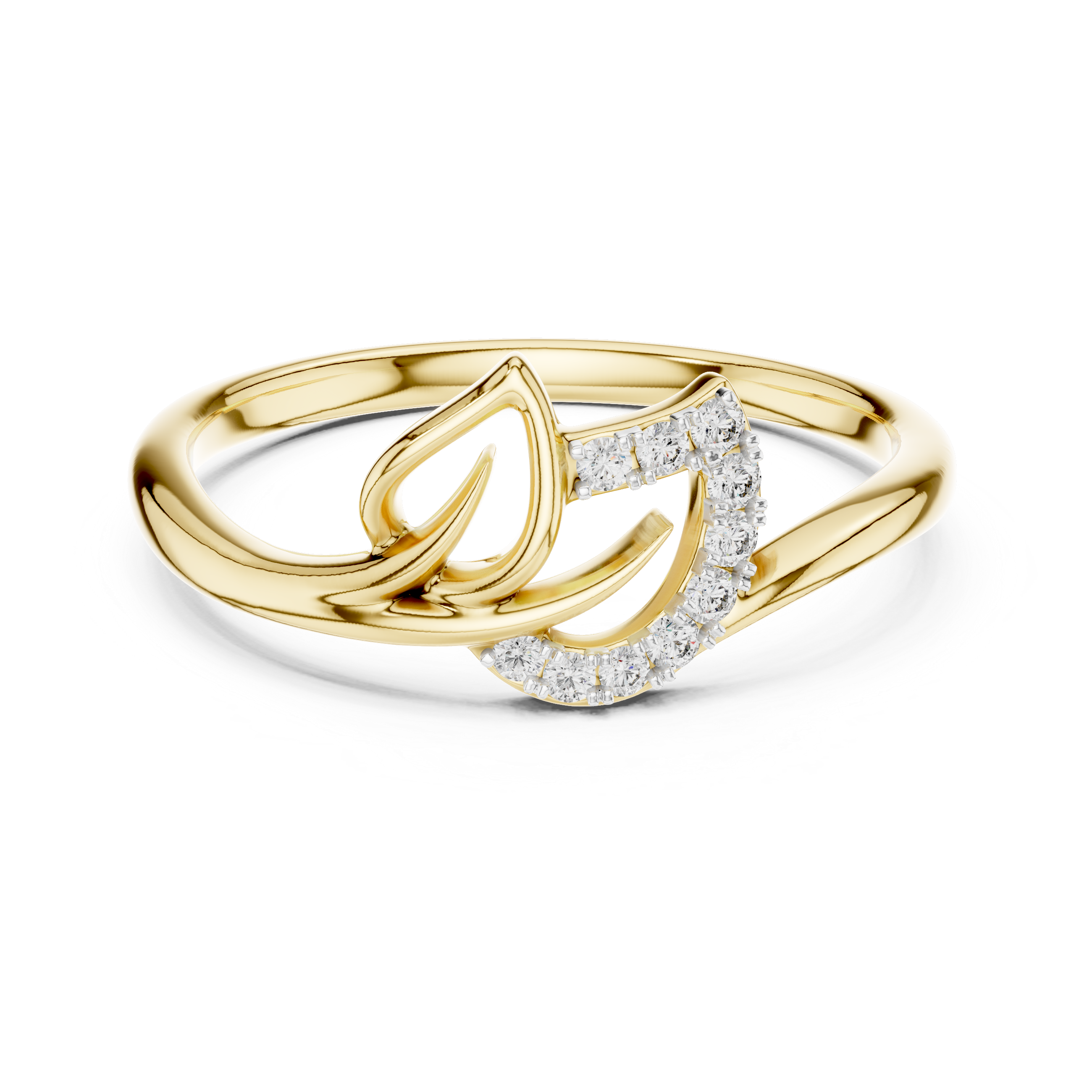 Diamond Leaf Curve Ring
