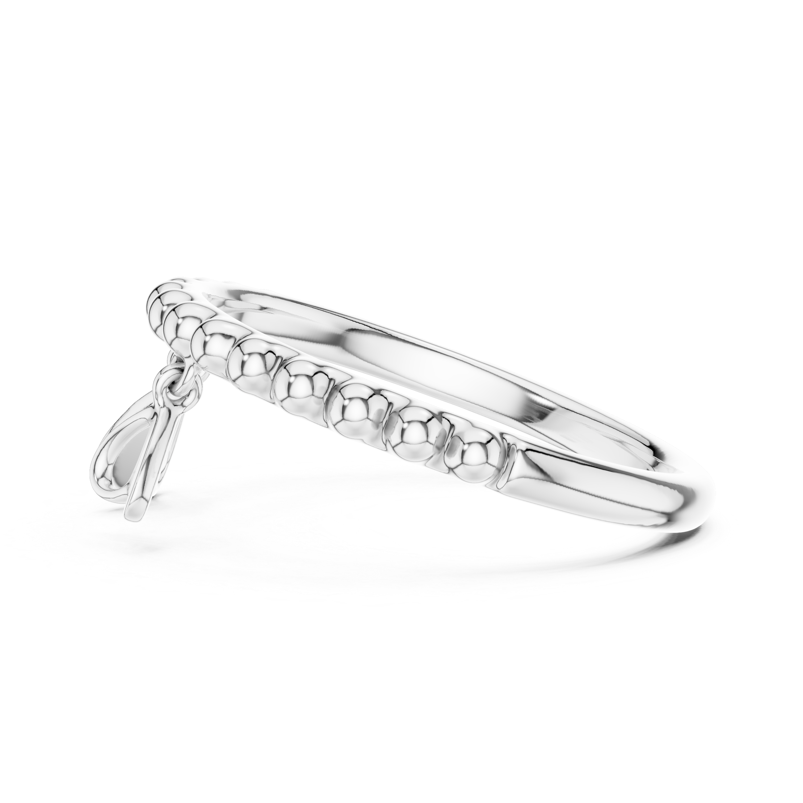 Beaded Band Double Heart Dangle Ring