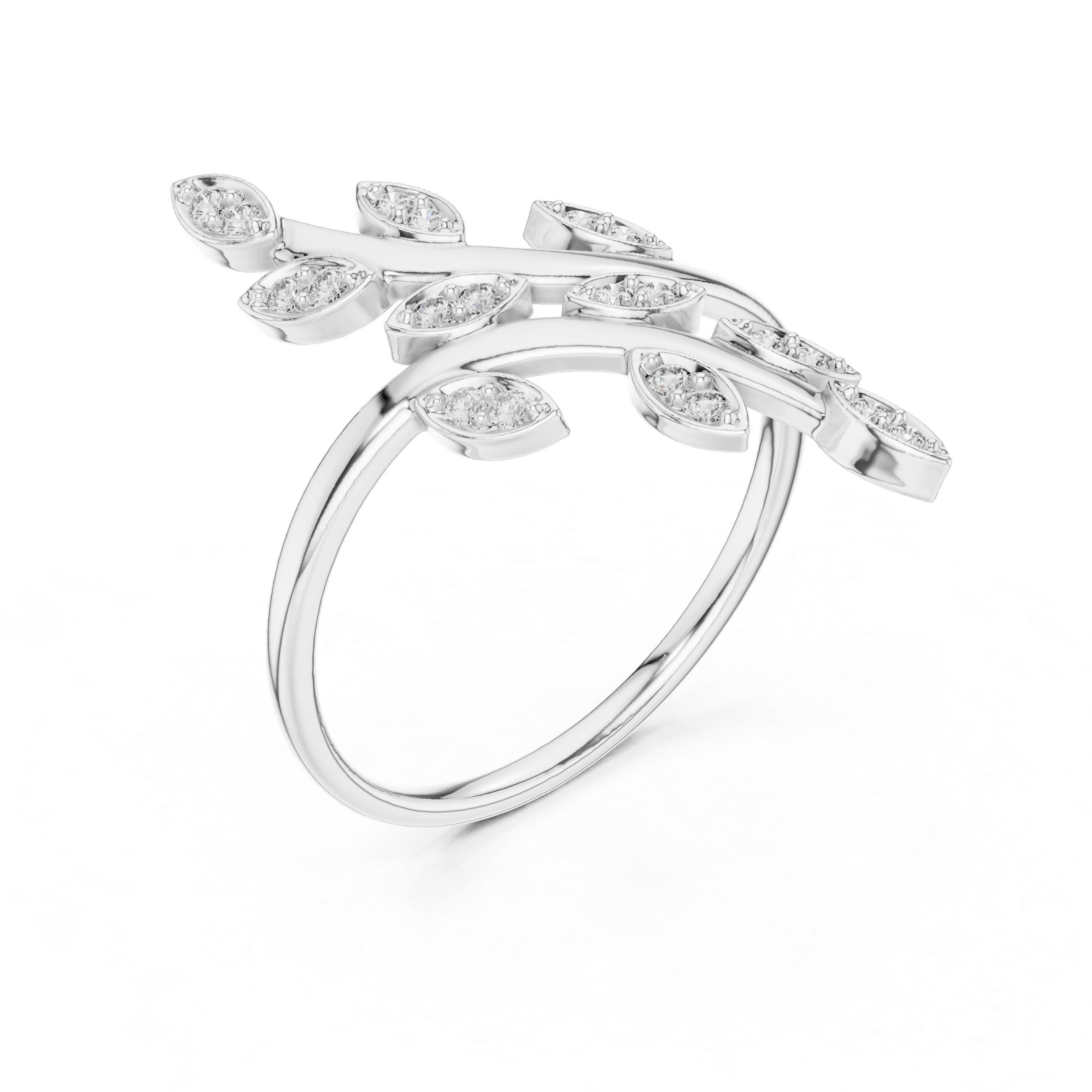 Nature Inspired Diamond Leaf Wrap Ring