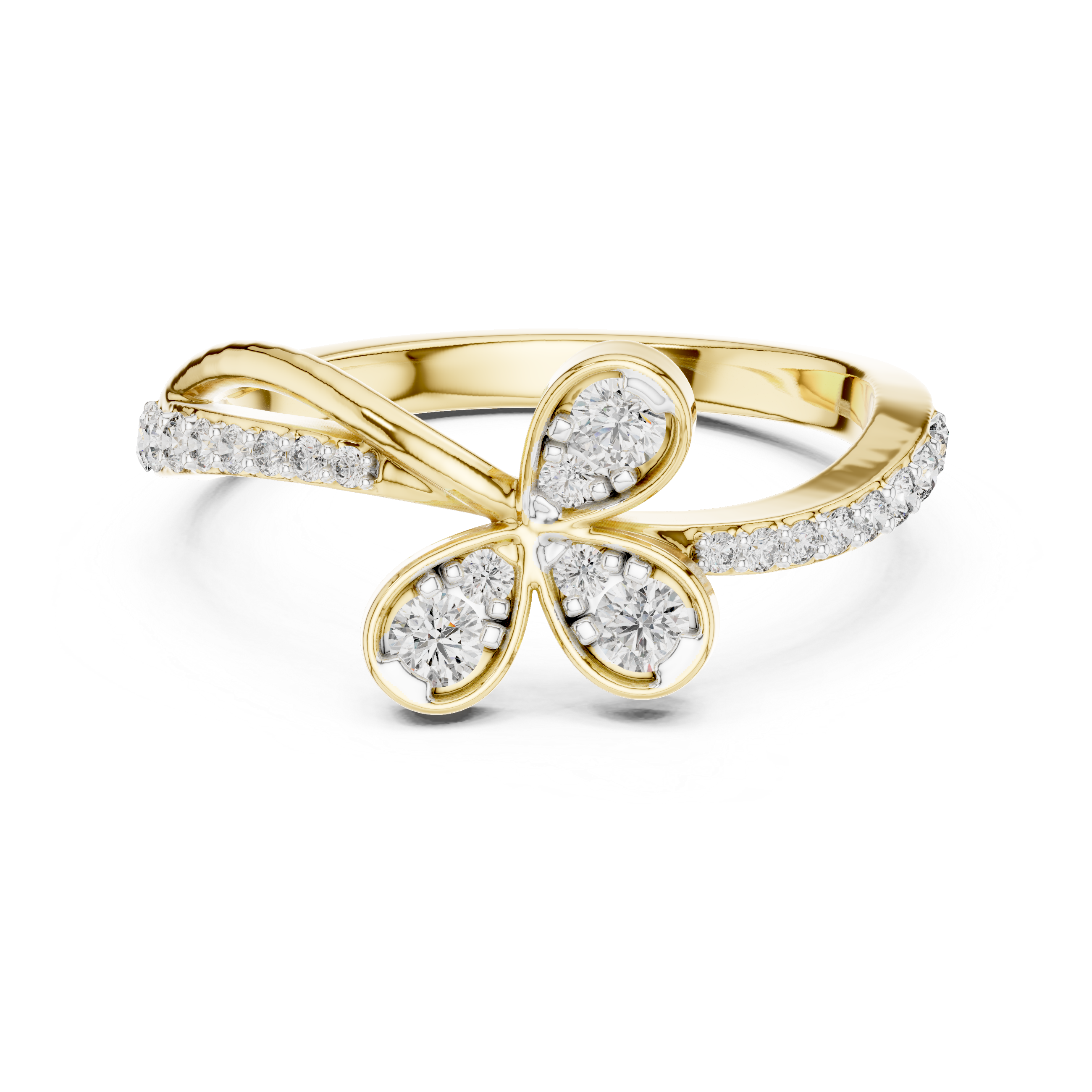 Triple Petal Diamond Bypass Ring