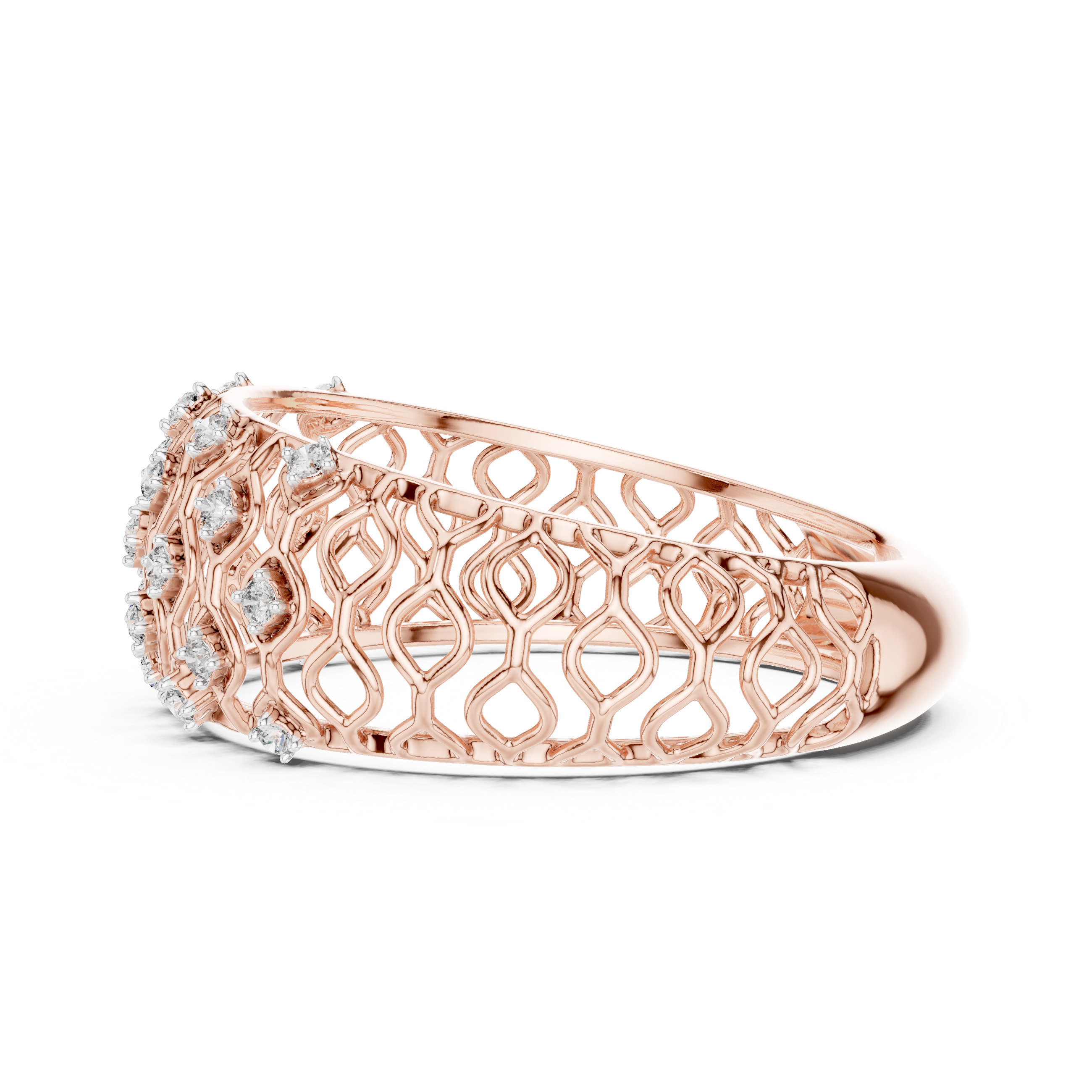Openwork Diamond Lattice Wide Band Ring