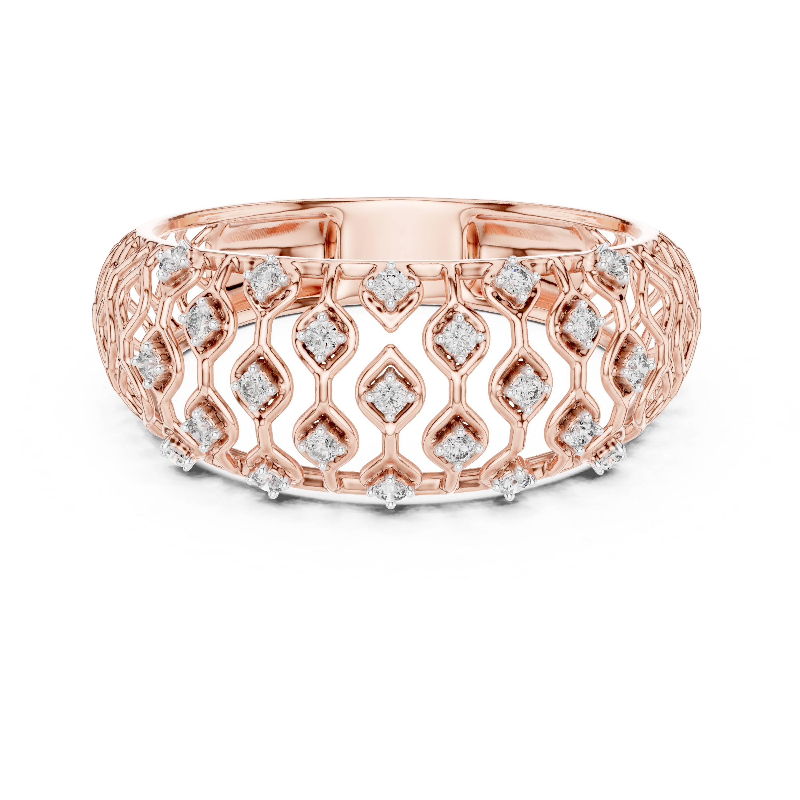 Openwork Diamond Lattice Wide Band Ring