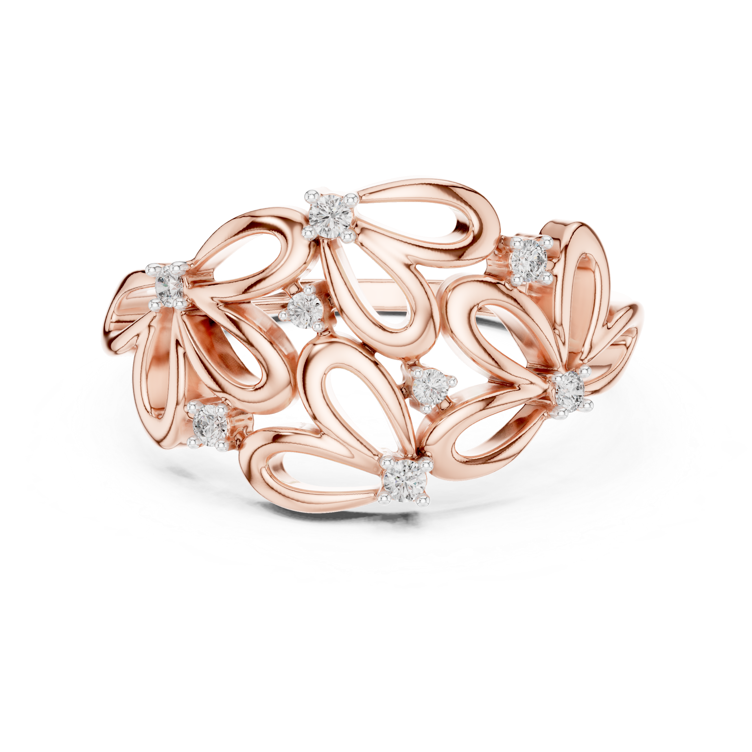 Abstract Floral Openwork Diamond Statement Ring
