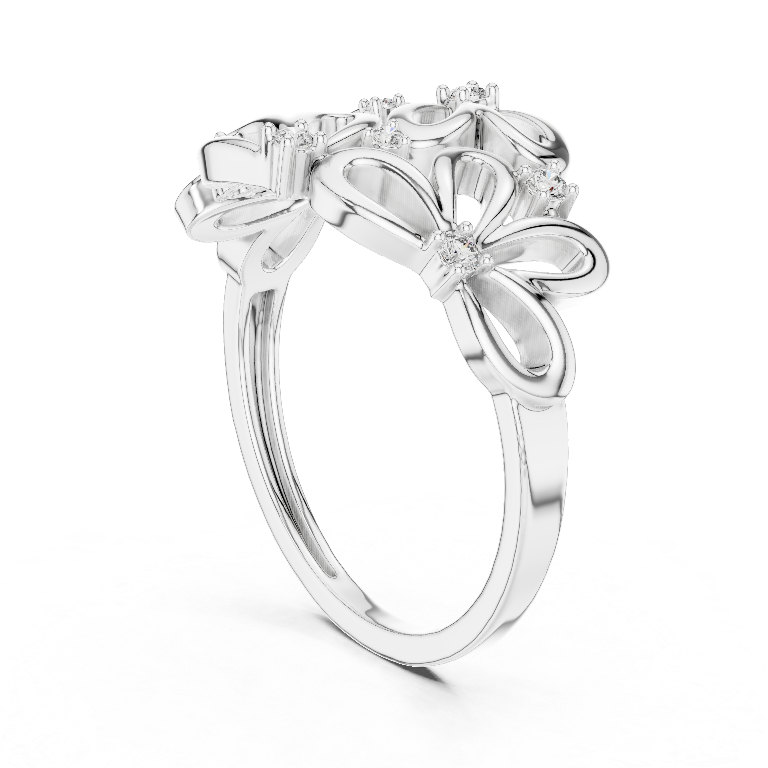 Abstract Floral Openwork Diamond Statement Ring
