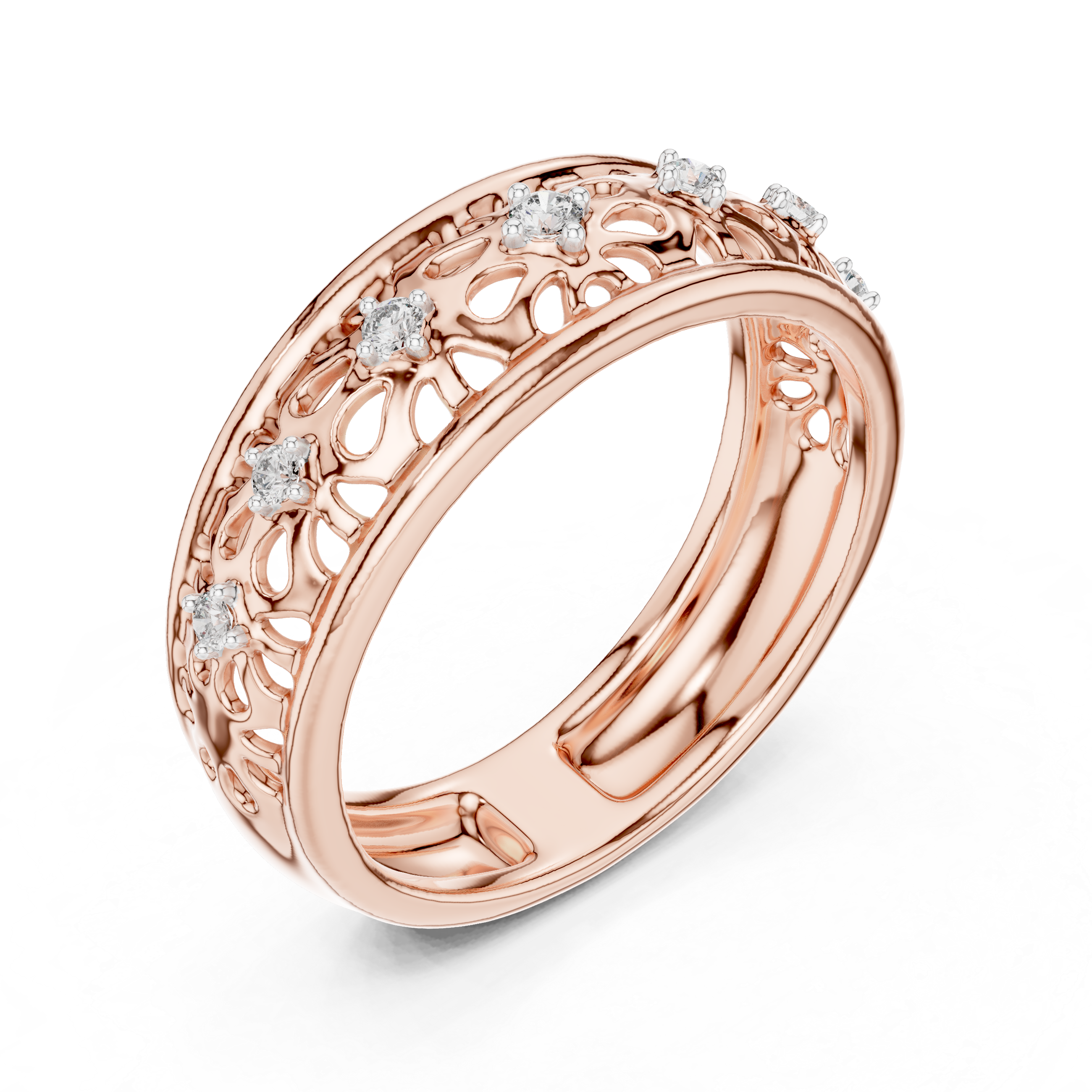 Vintage Floral Openwork Diamond Band Ring