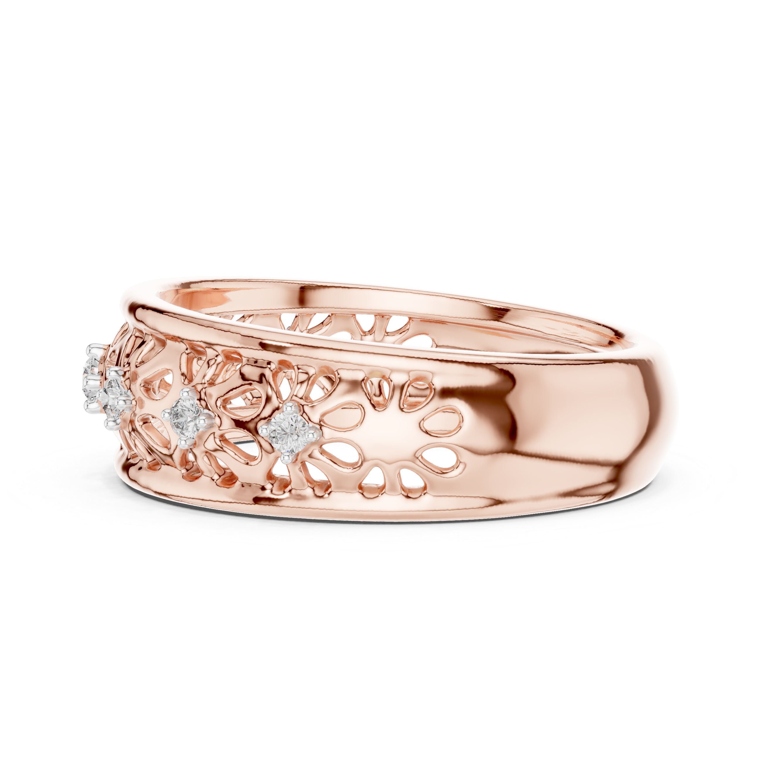 Vintage Floral Openwork Diamond Band Ring