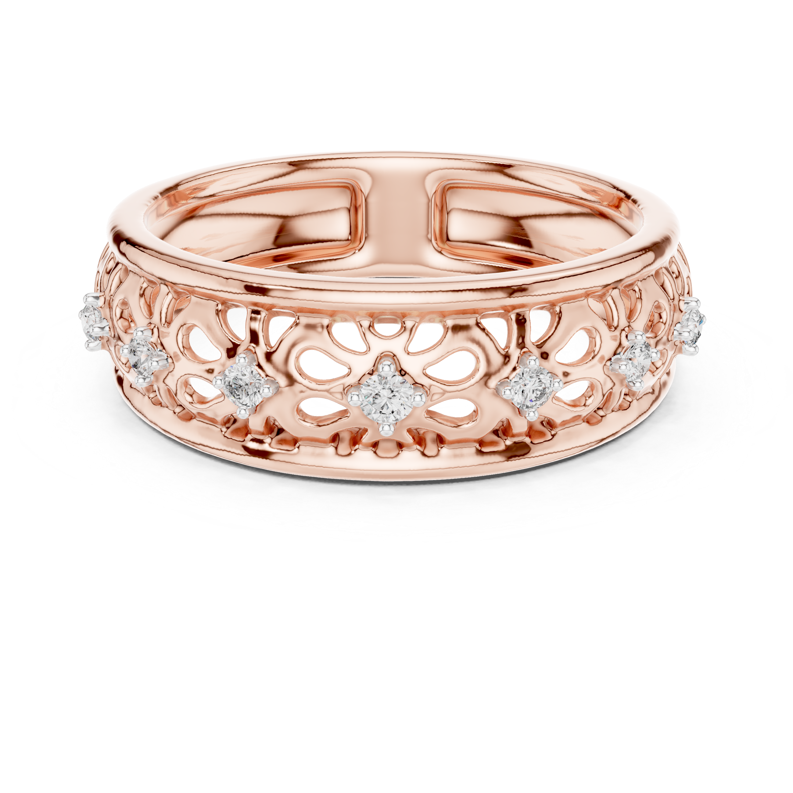 Vintage Floral Openwork Diamond Band Ring