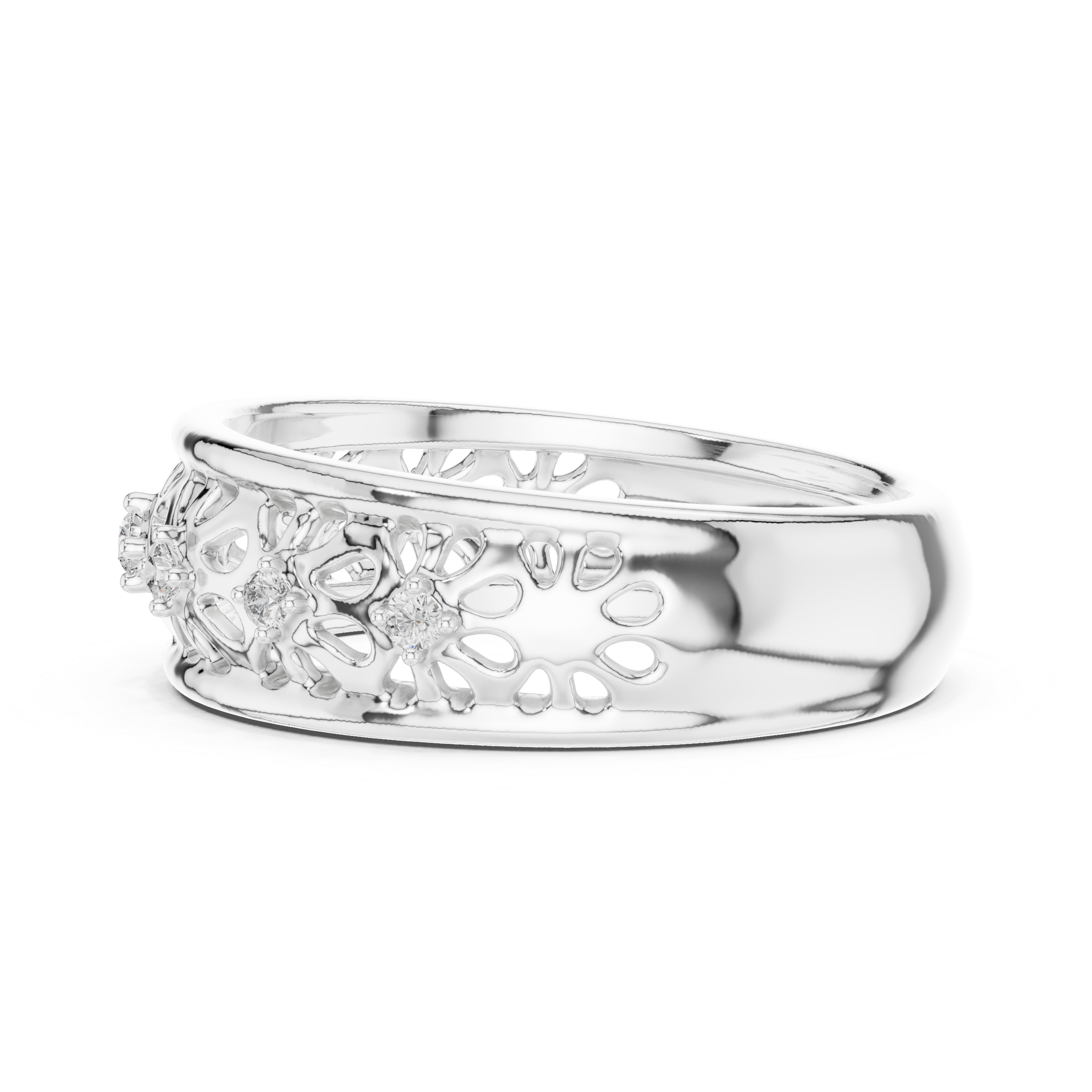Vintage Floral Openwork Diamond Band Ring
