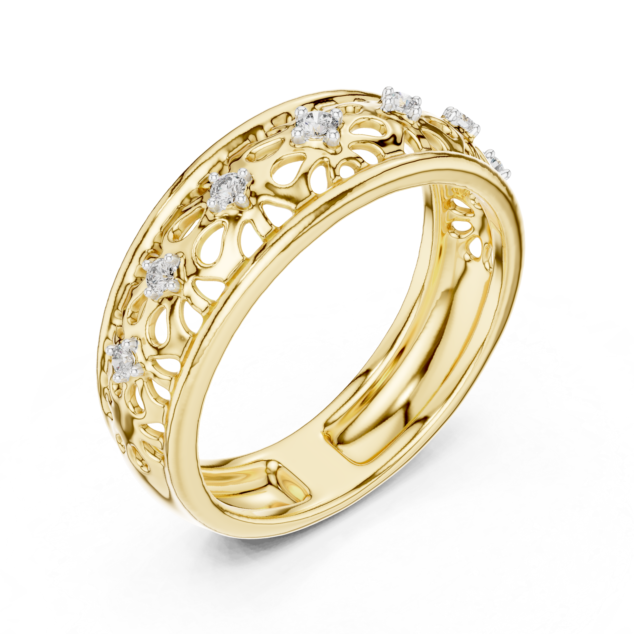 Vintage Floral Openwork Diamond Band Ring
