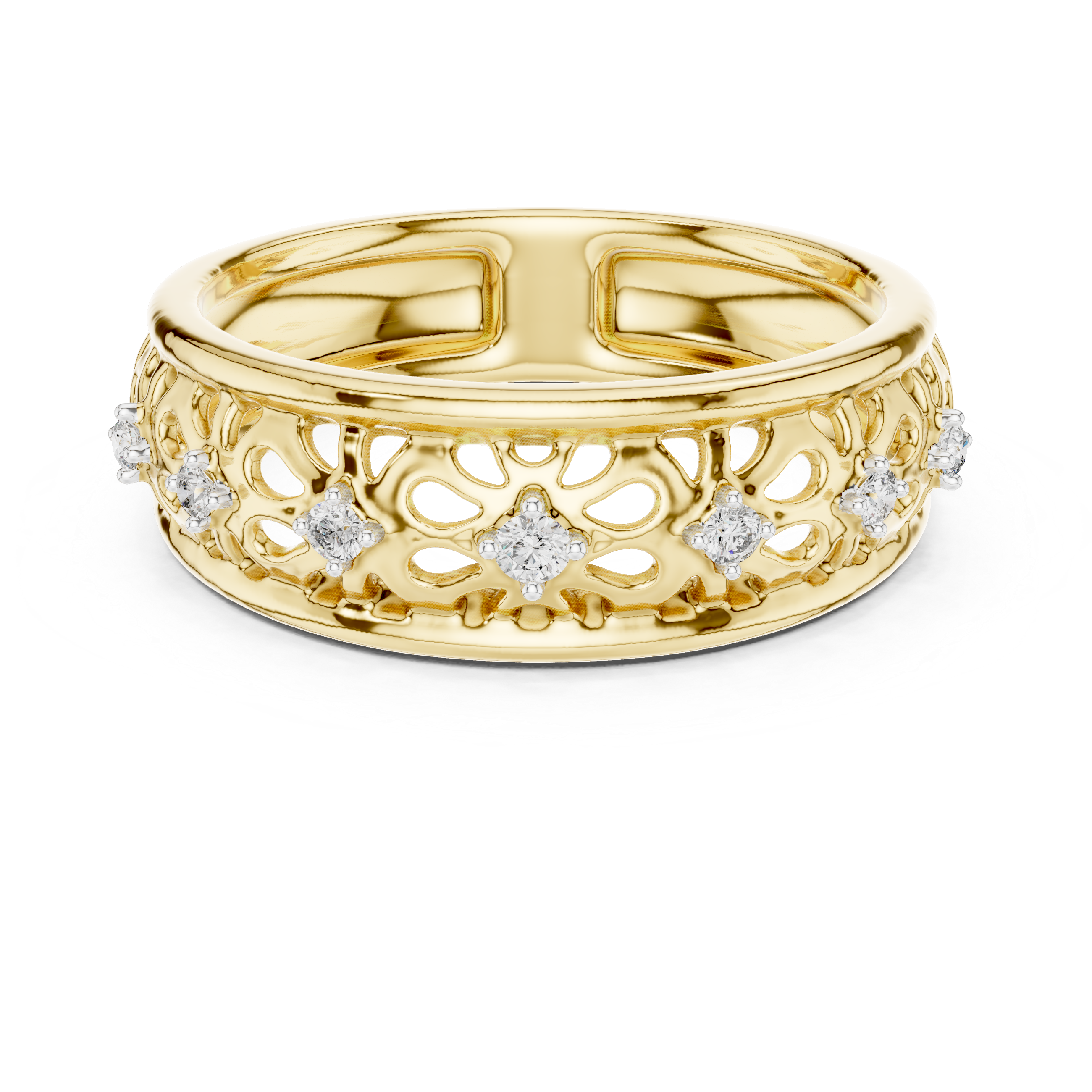 Vintage Floral Openwork Diamond Band Ring