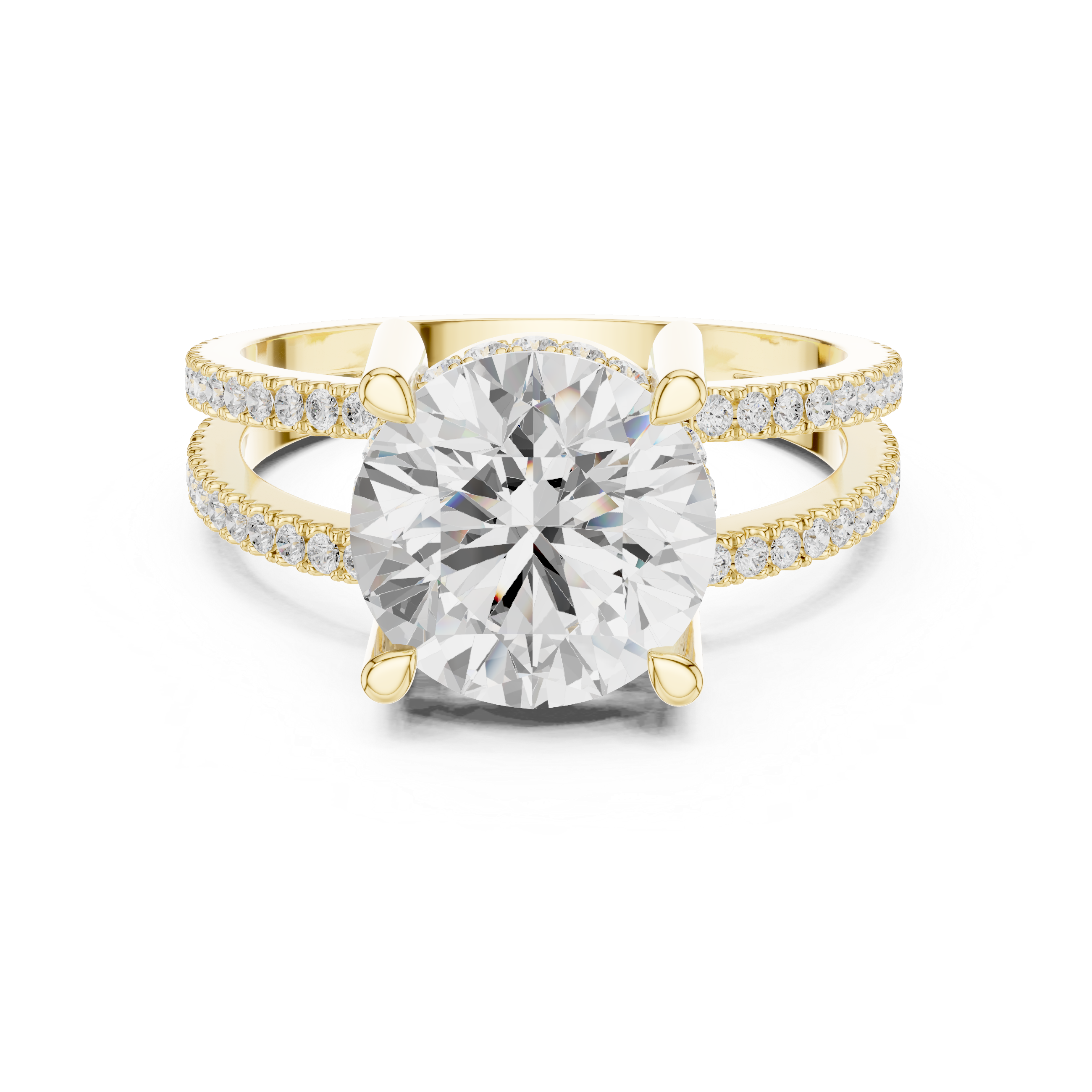 Round Brilliant Split Shank Diamond Engagement Ring in Gold