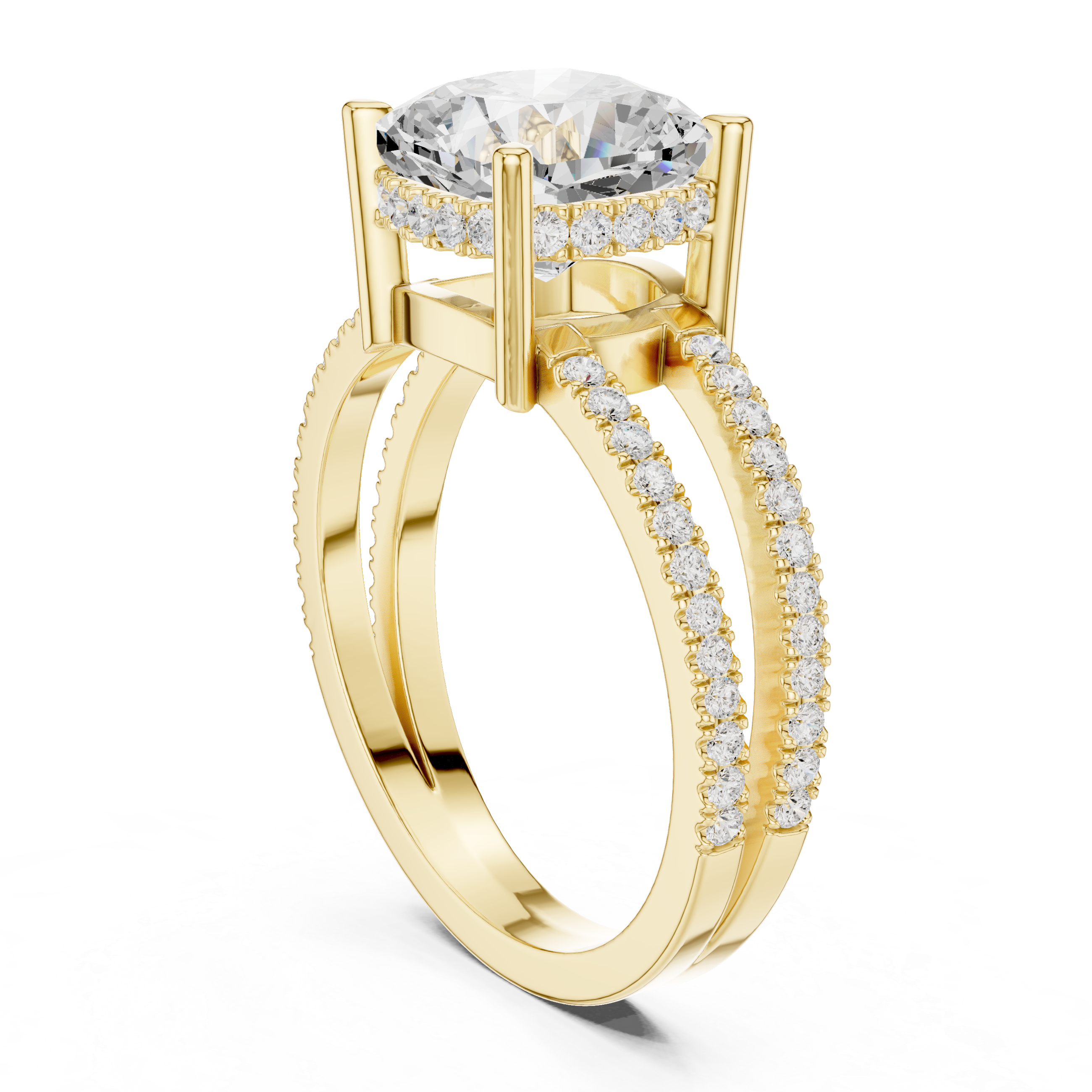 Cushion Cut Double Band Pavé Engagement Ring