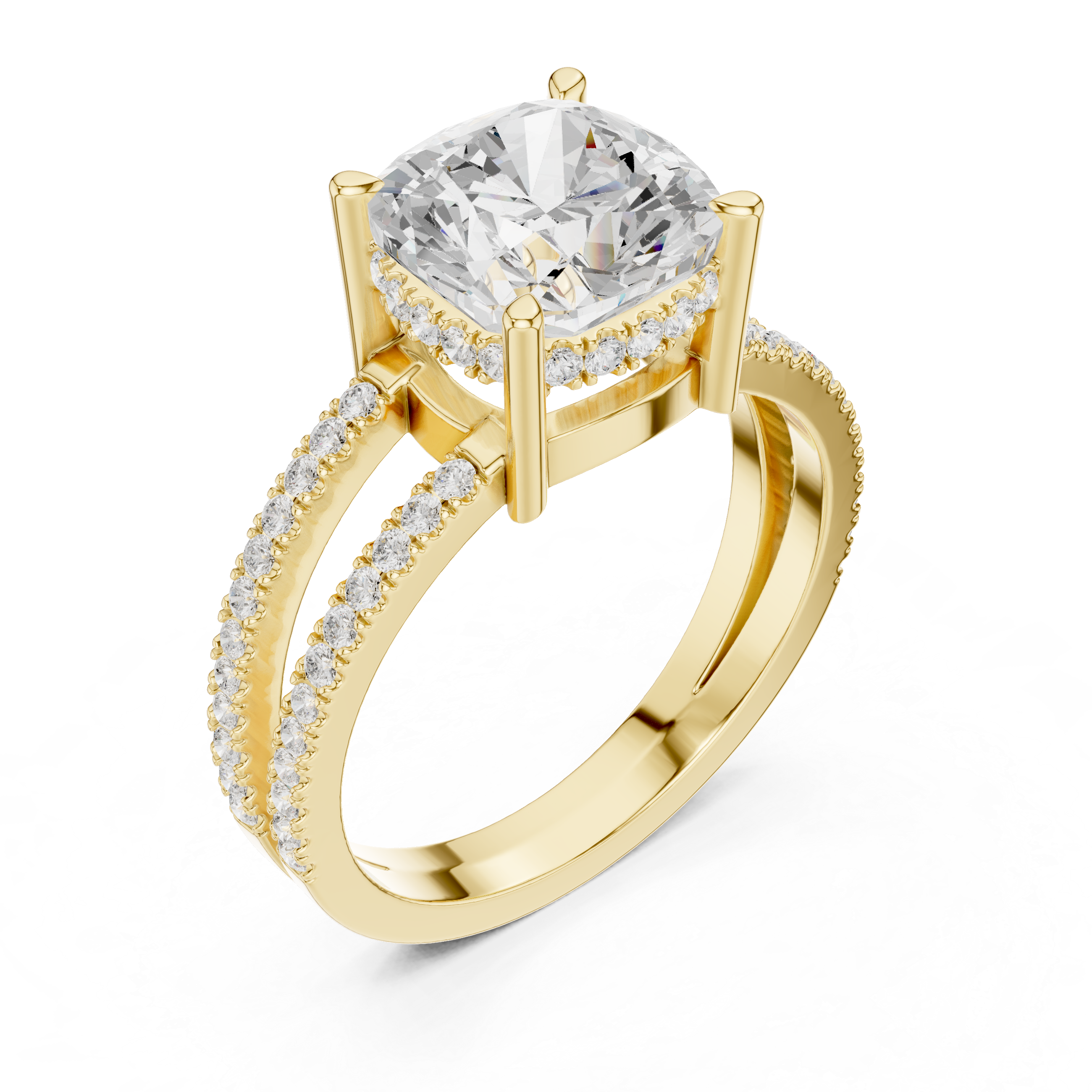 Cushion Cut Double Band Pavé Engagement Ring