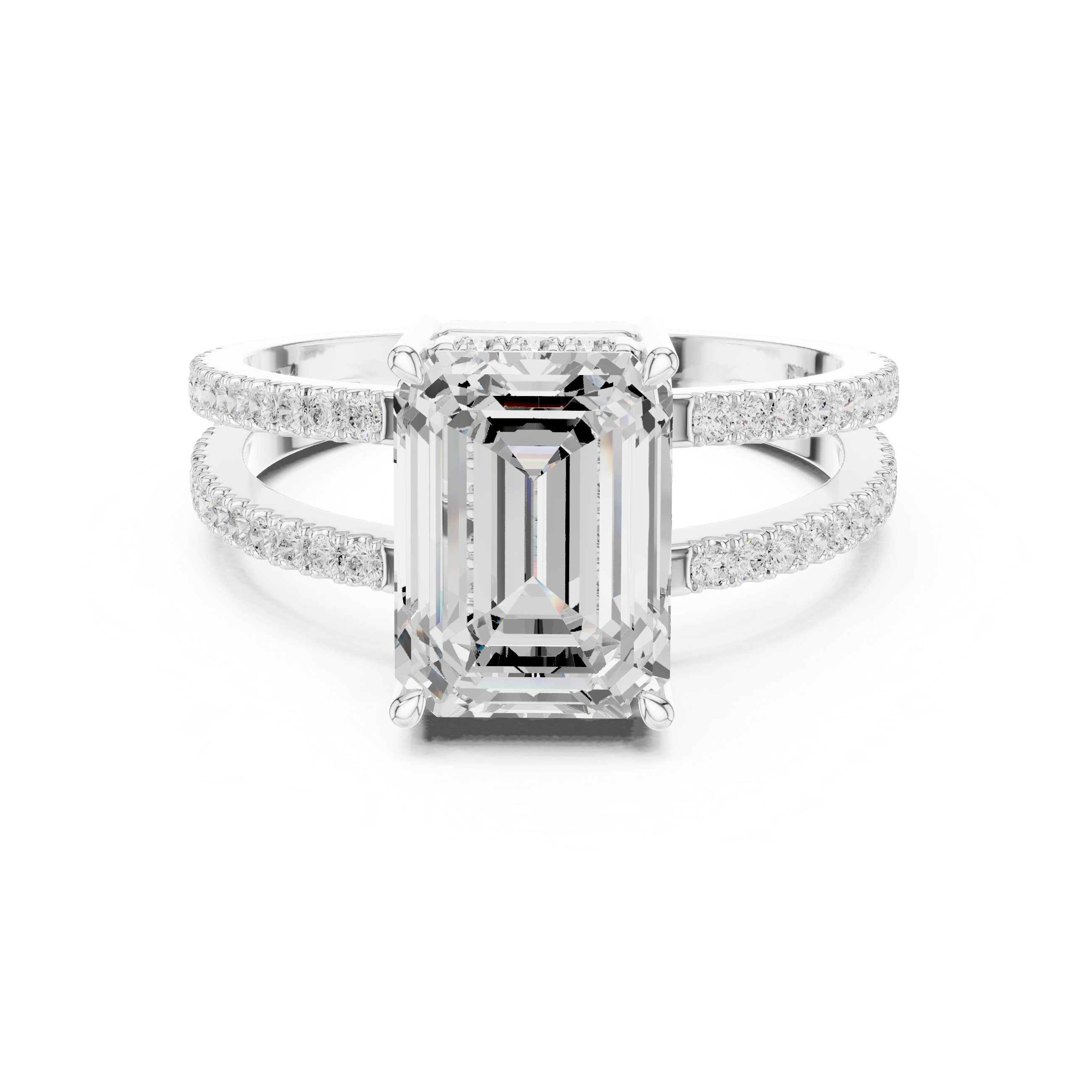 Emerald Cut Double Band Pavé Engagement Ring