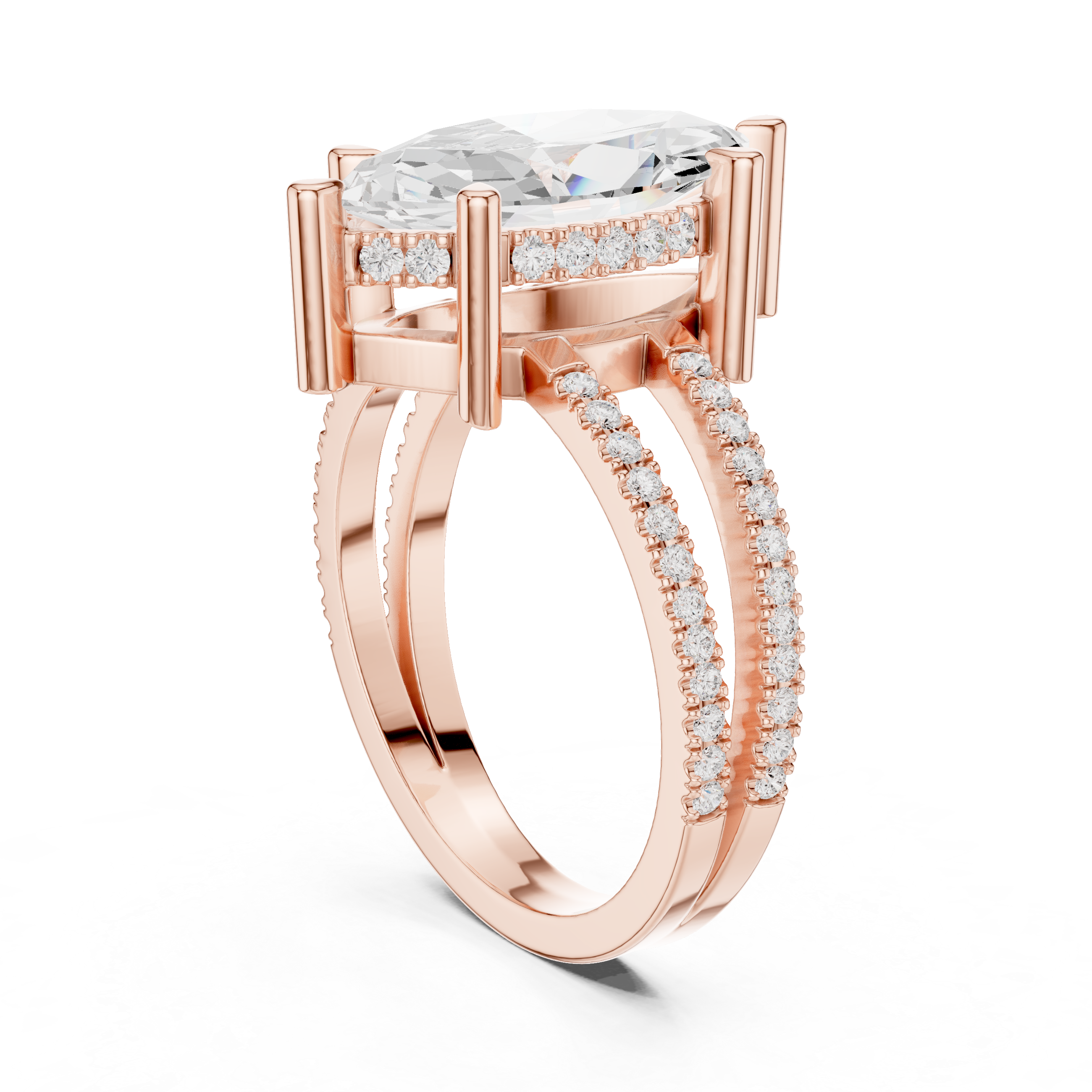 Marquise Cut Double Band Pavé Engagement Ring