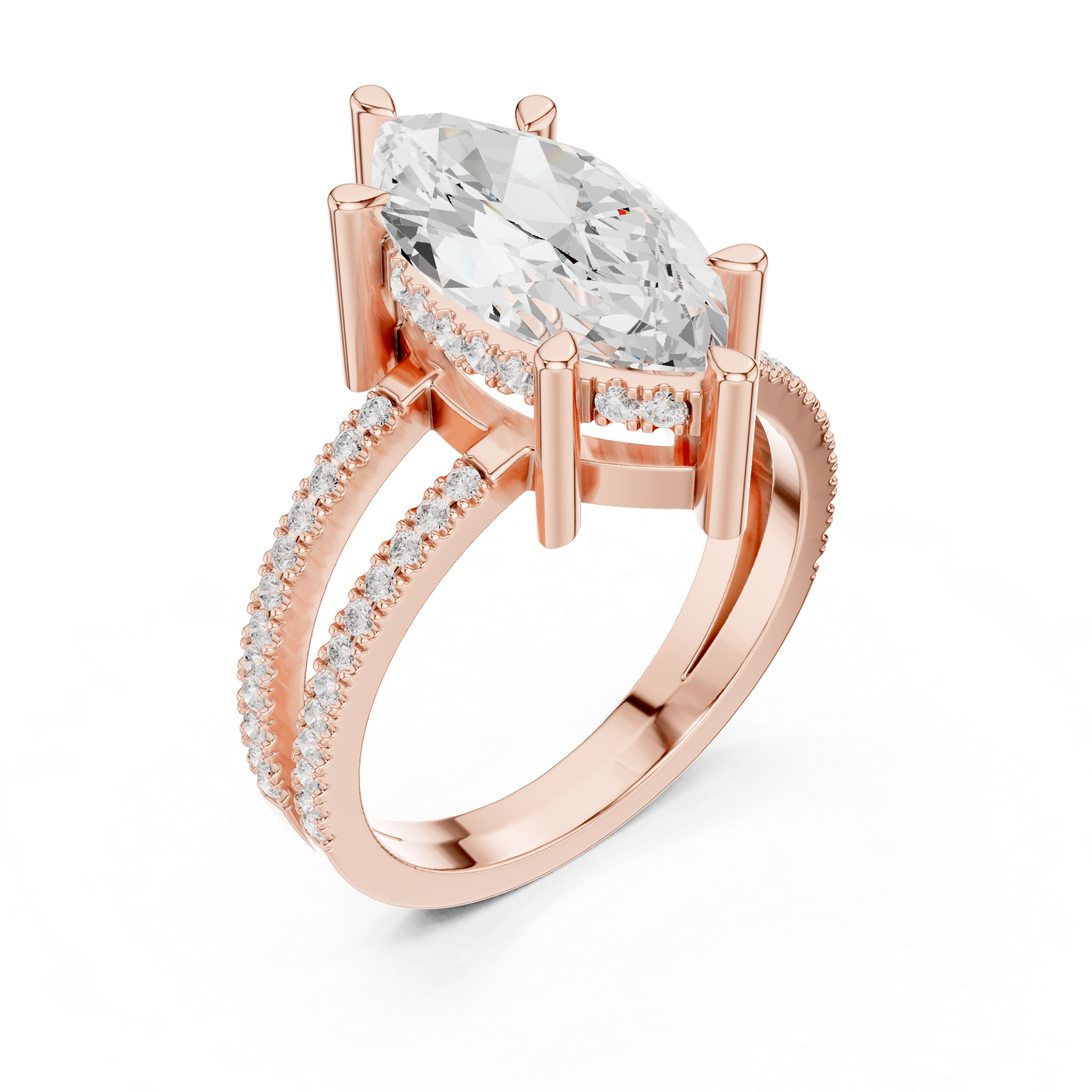 Marquise Cut Double Band Pavé Engagement Ring