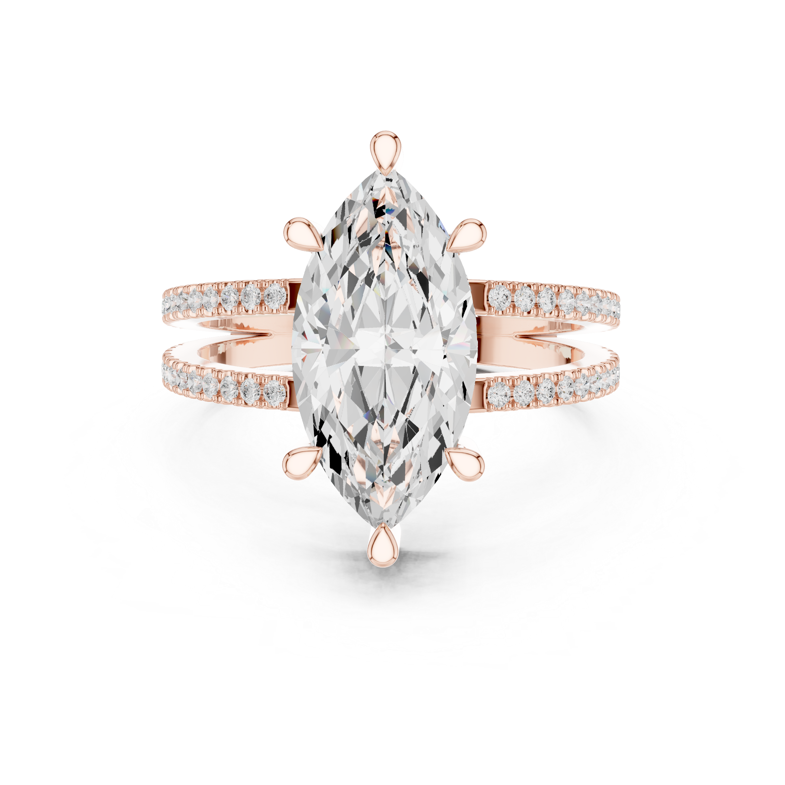 Marquise Cut Double Band Pavé Engagement Ring